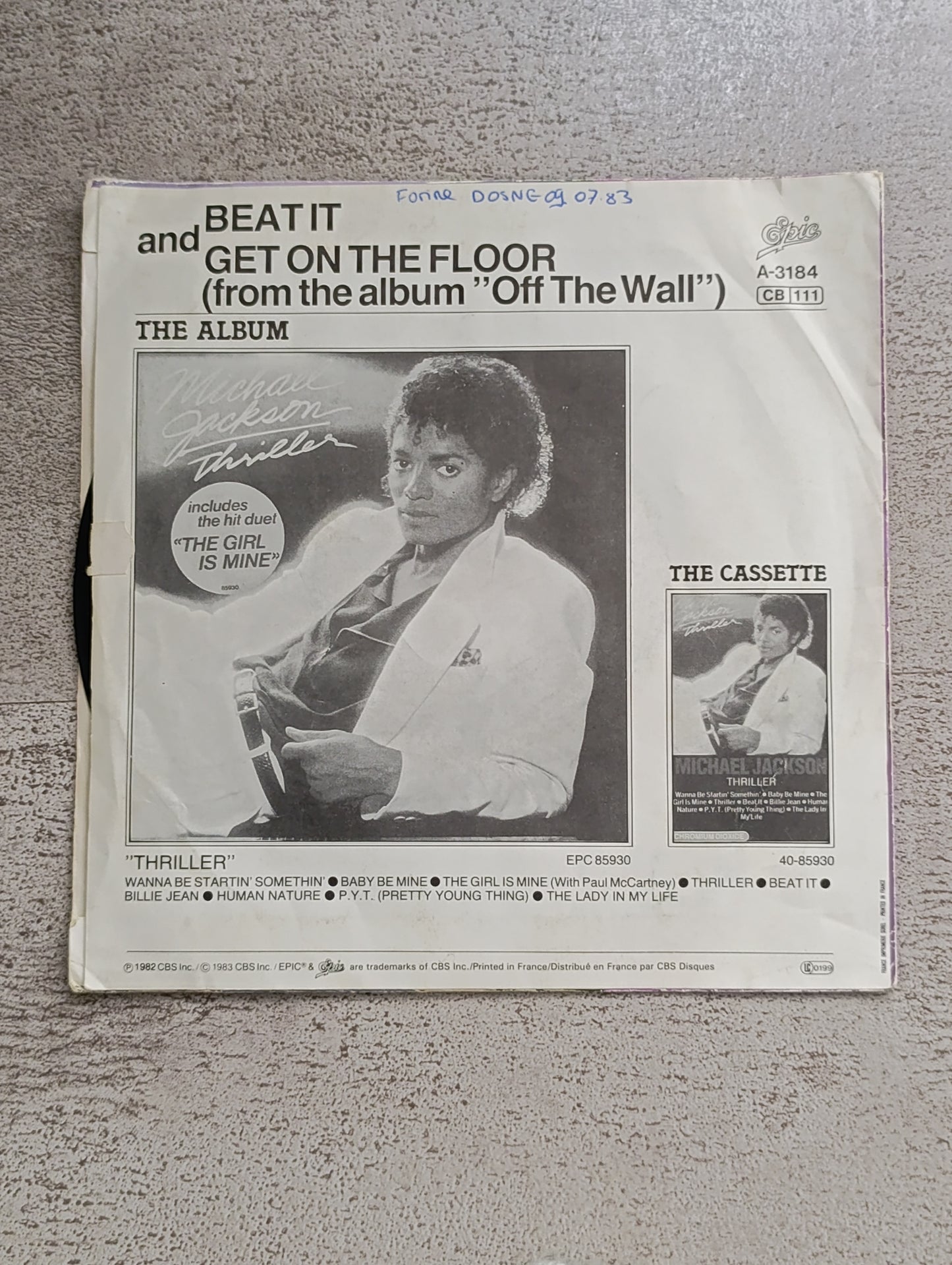 Vinyle 45T Michael Jackson – Beat It (édition originale Thriller)