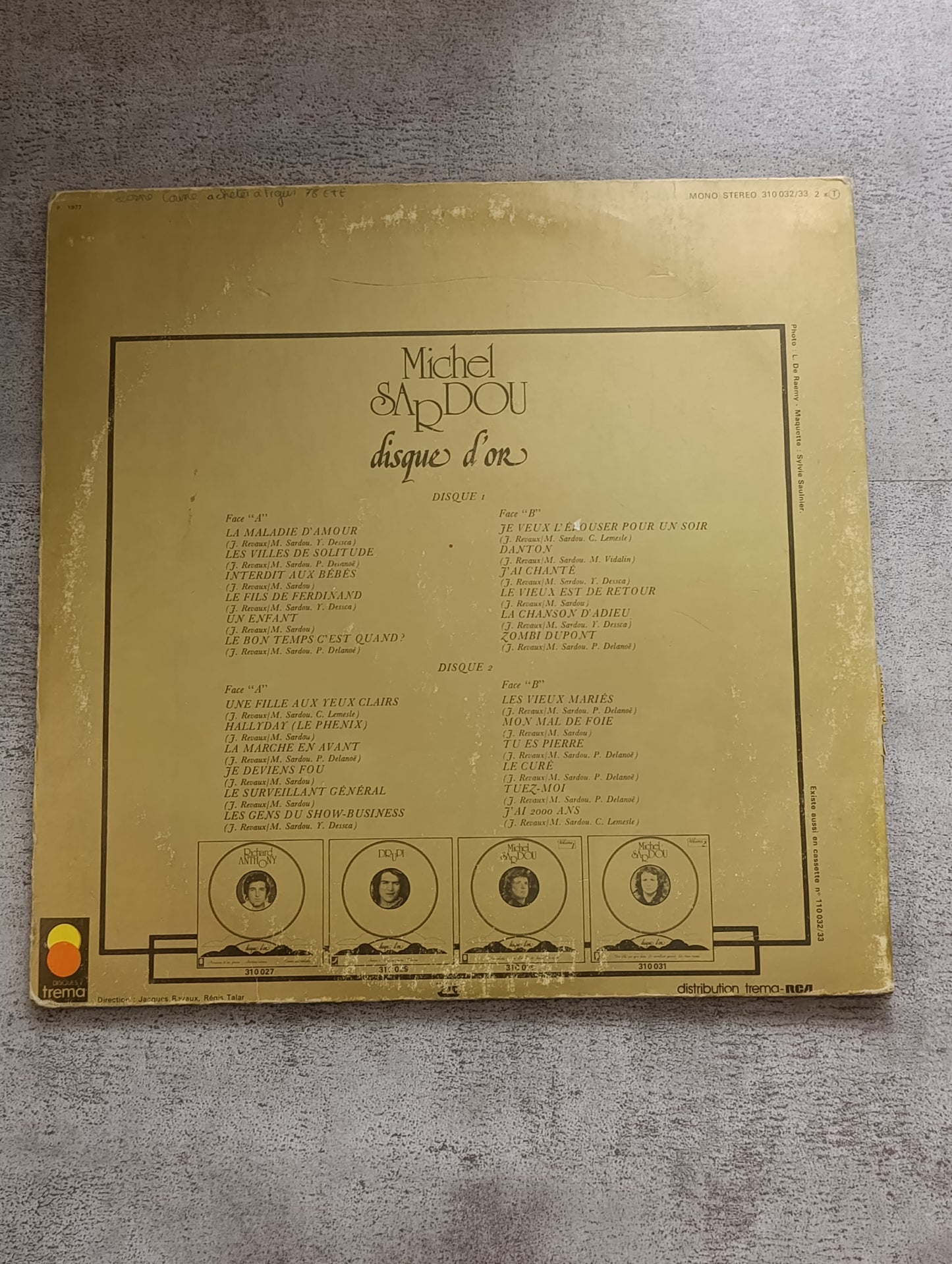Vinyle 33T Michel Sardou – Disque d’or (Volume double compilation)