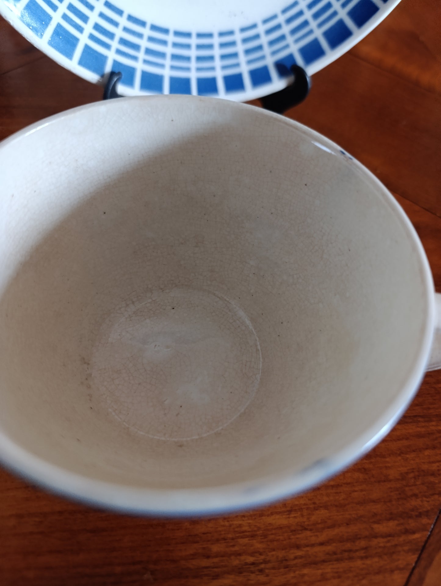 Service à café vintage Badonviller bleu géométrique – 2 tasses et sous-tasses rétro