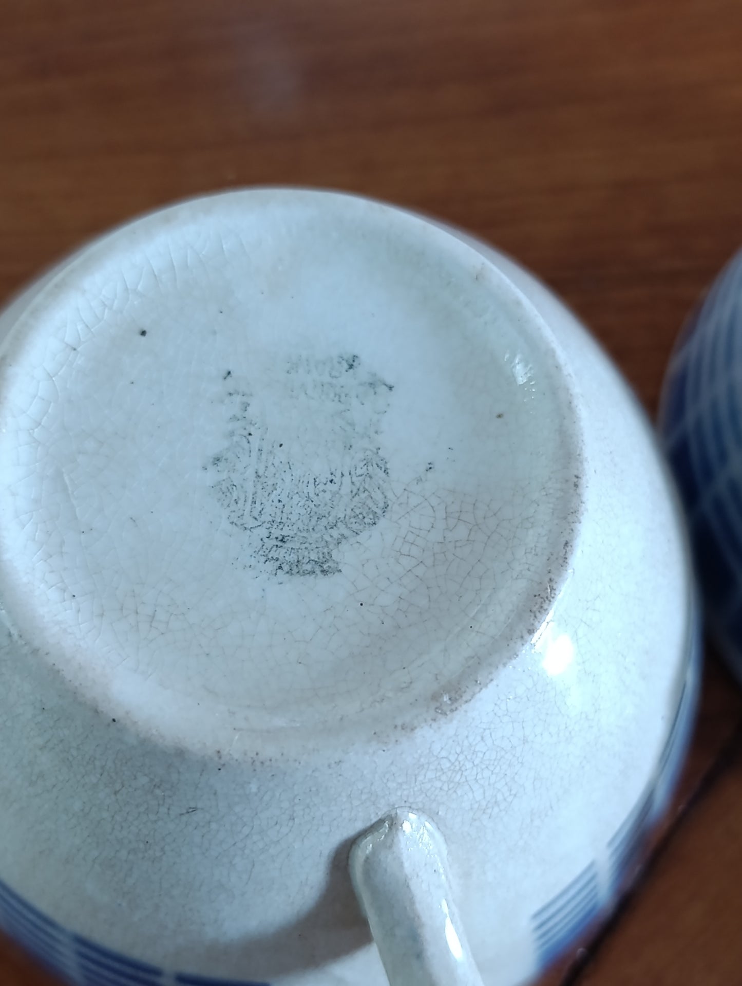 Service à café vintage Badonviller bleu géométrique – 2 tasses et sous-tasses rétro