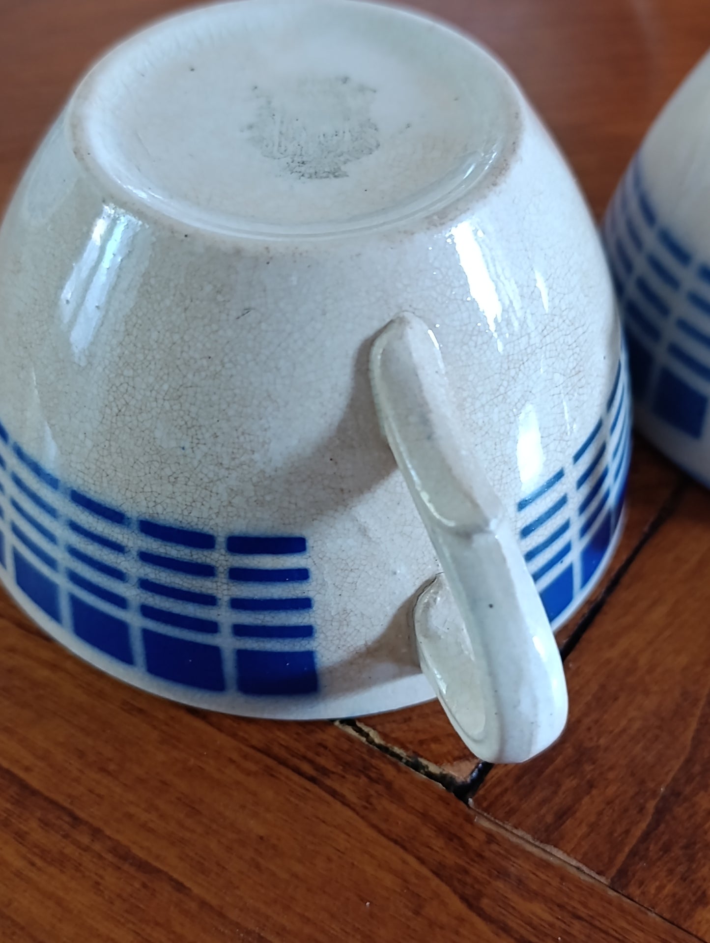 Service à café vintage Badonviller bleu géométrique – 2 tasses et sous-tasses rétro