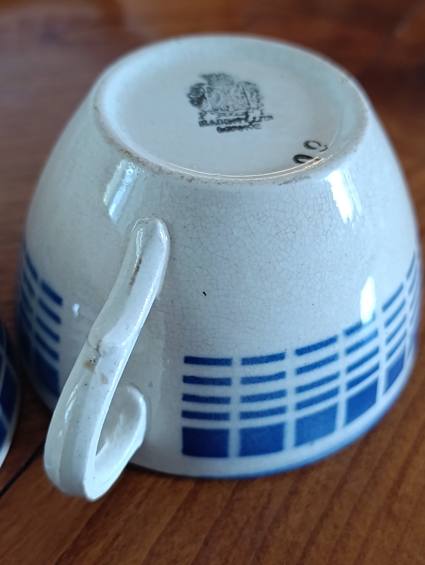 Service à café vintage Badonviller bleu géométrique – 2 tasses et sous-tasses rétro
