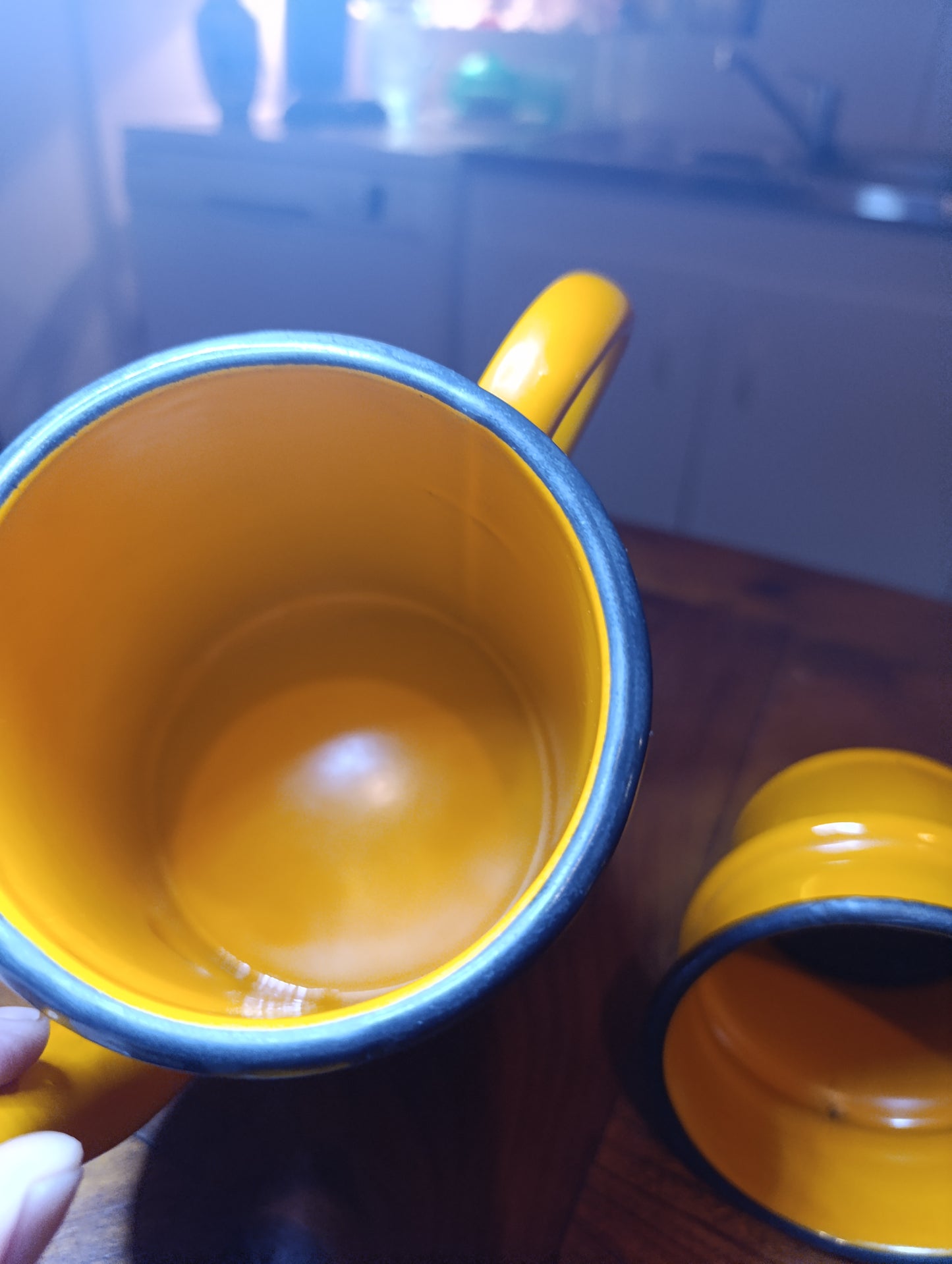 Cafetière ancienne émaillée jaune-orange vintage déco cuisine rétro collection