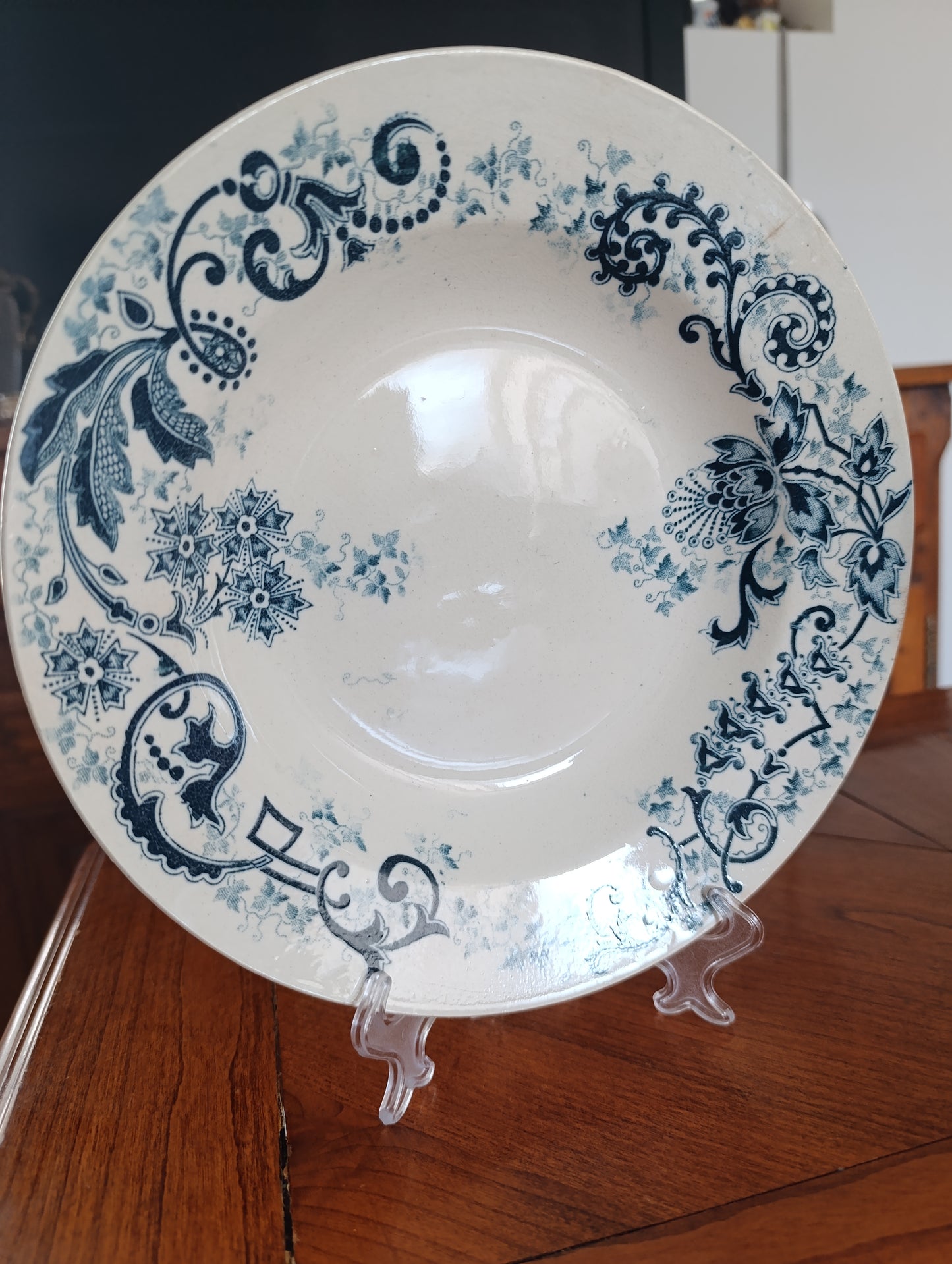 Lot de 2 assiettes creuses anciennes Terre de Fer Cie Franco Anglaise décor bleu