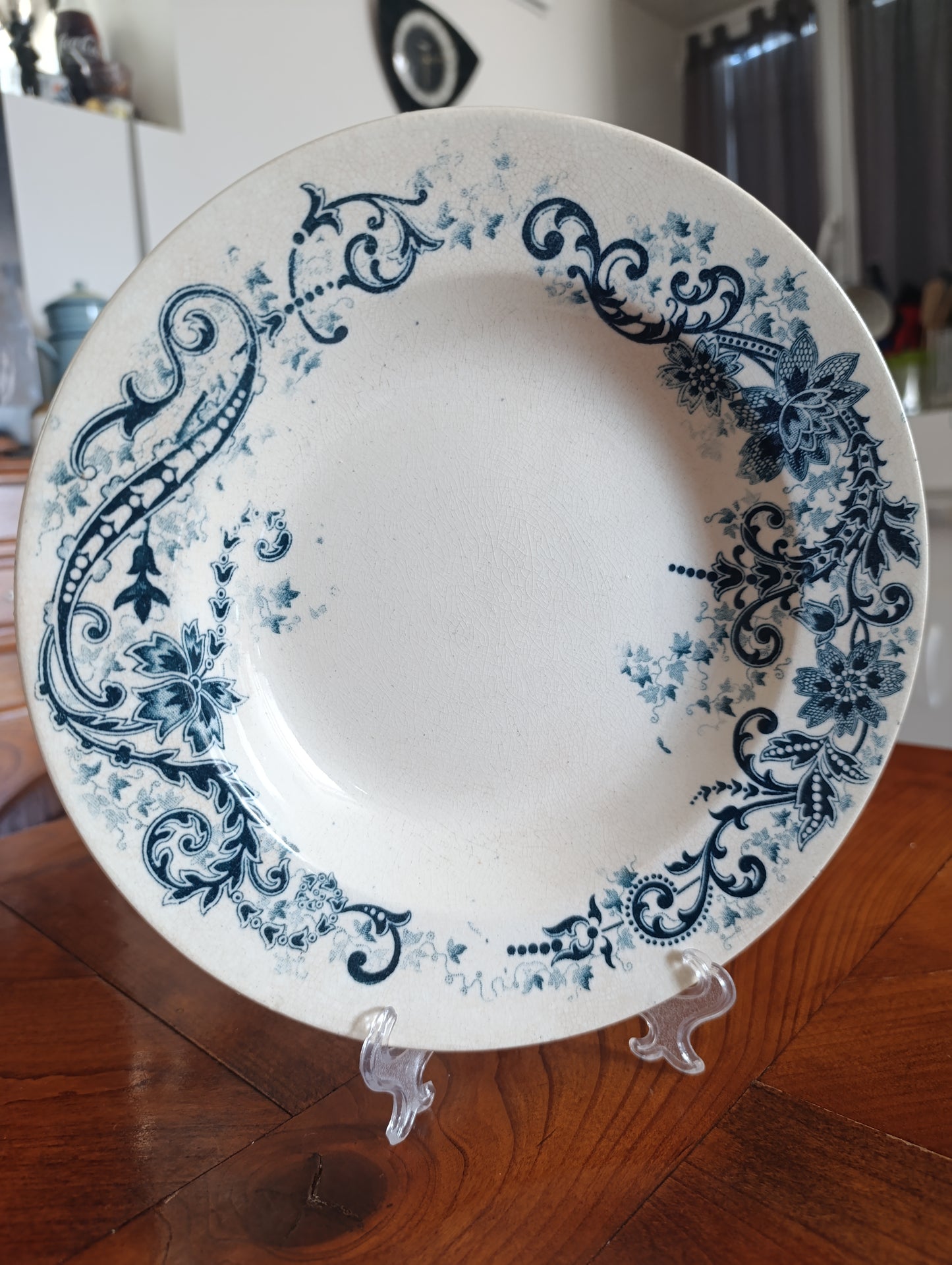 Lot de 2 assiettes creuses anciennes Terre de Fer Cie Franco Anglaise décor bleu