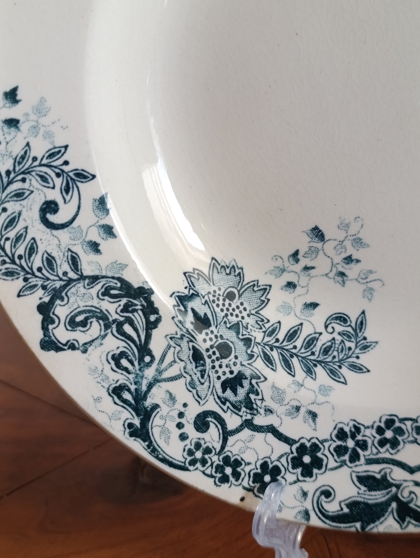 Lot de 2 assiettes creuses anciennes Terre de Fer Cie Franco Anglaise Paris décor floral bleu