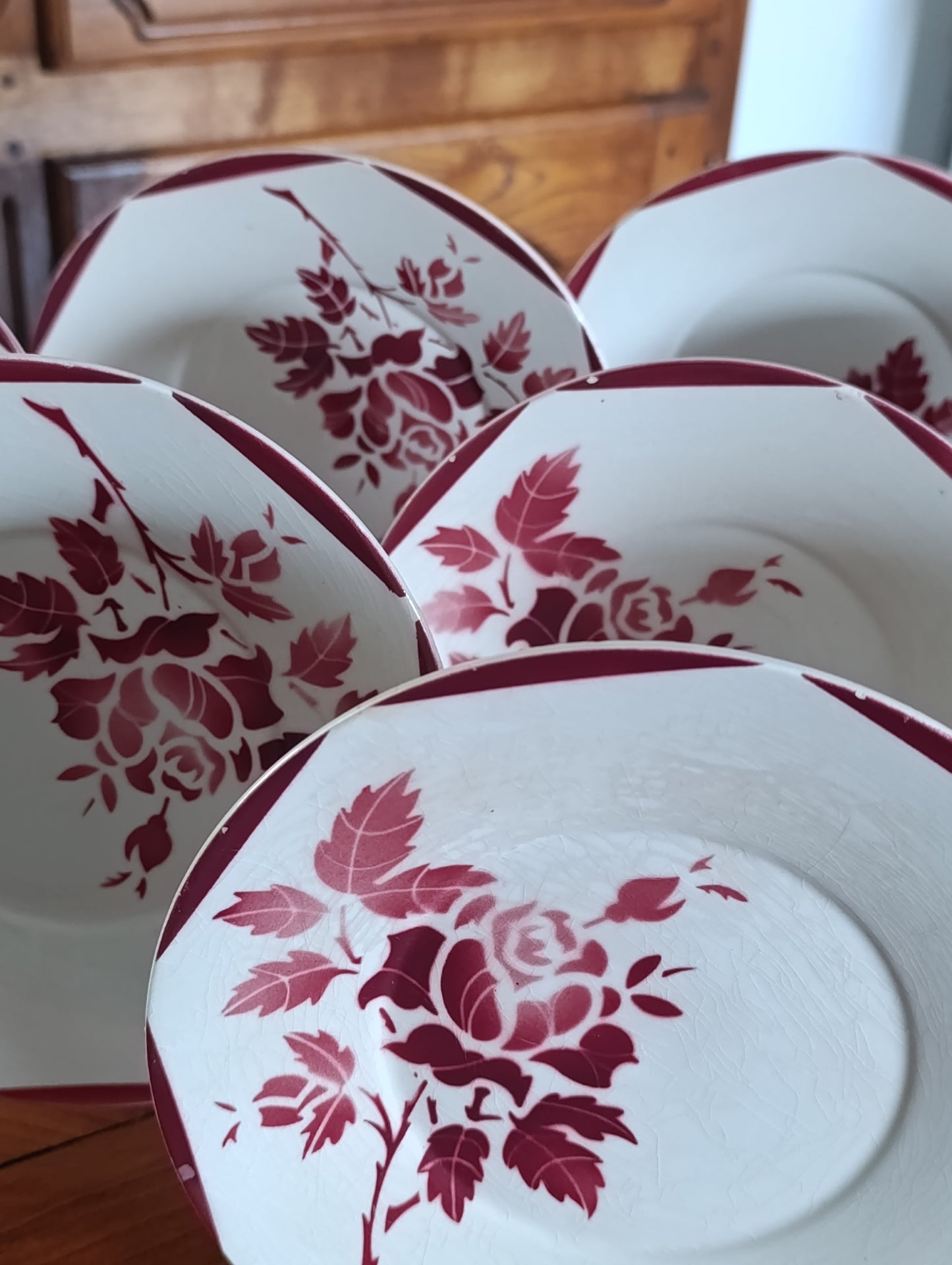 Superbe lot de 10 assiettes creuses anciennes en faïence de la manufacture GIEN France.