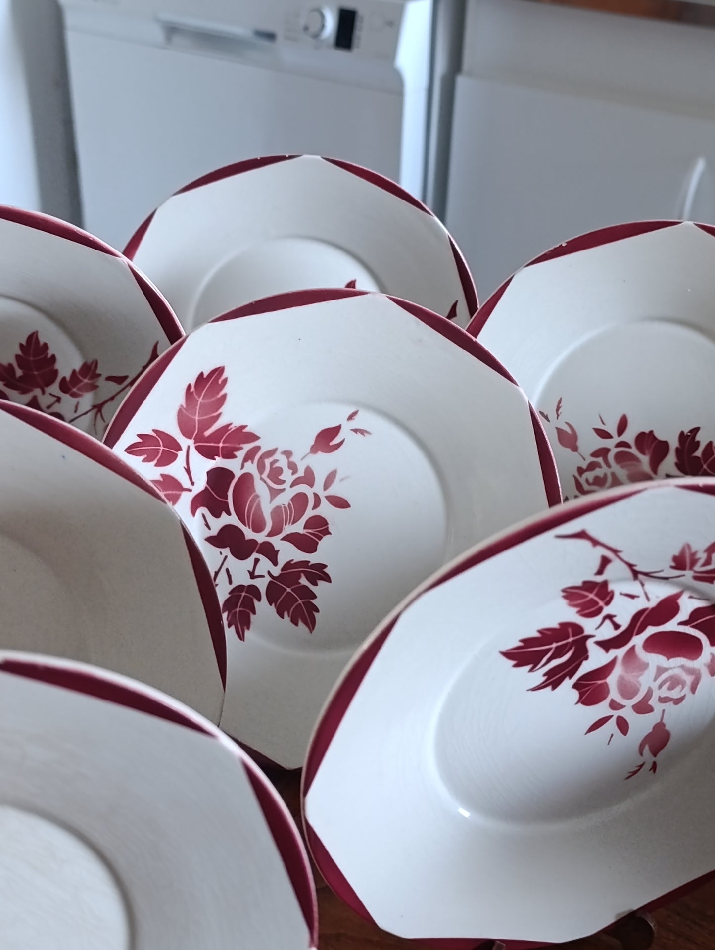 Superbe lot de 10 assiettes creuses anciennes en faïence de la manufacture GIEN France.