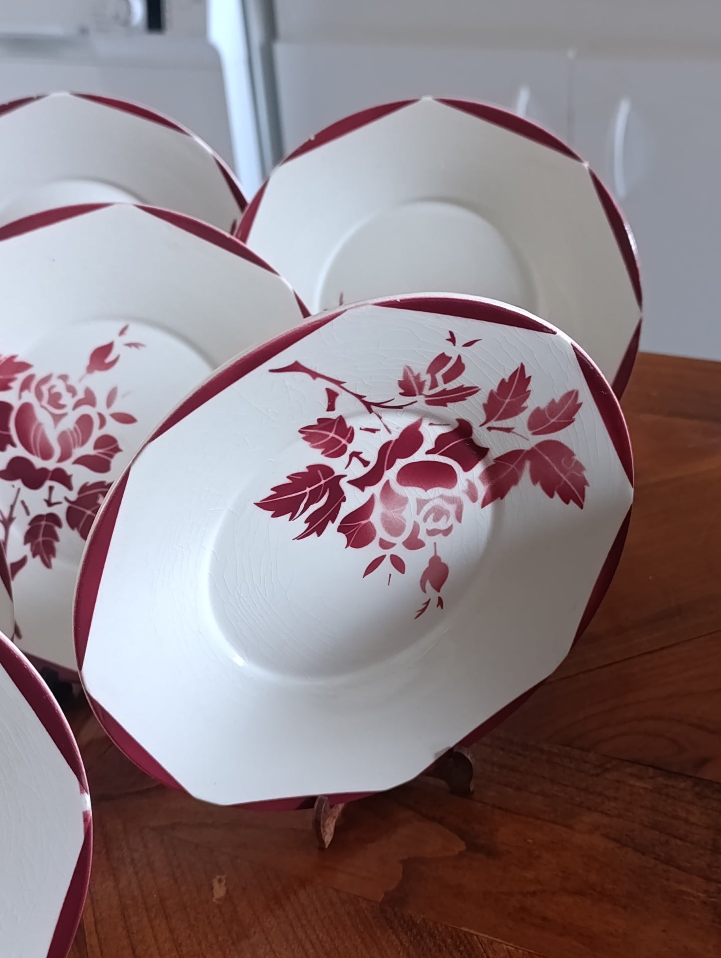Superbe lot de 10 assiettes creuses anciennes en faïence de la manufacture GIEN France.