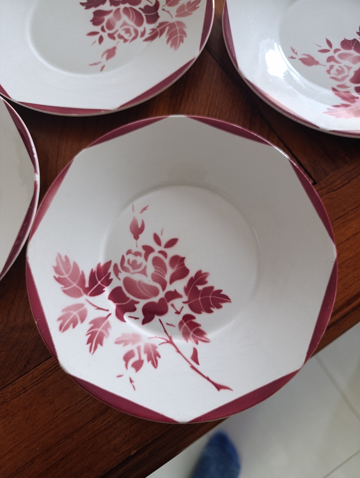 Superbe lot de 10 assiettes creuses anciennes en faïence de la manufacture GIEN France.