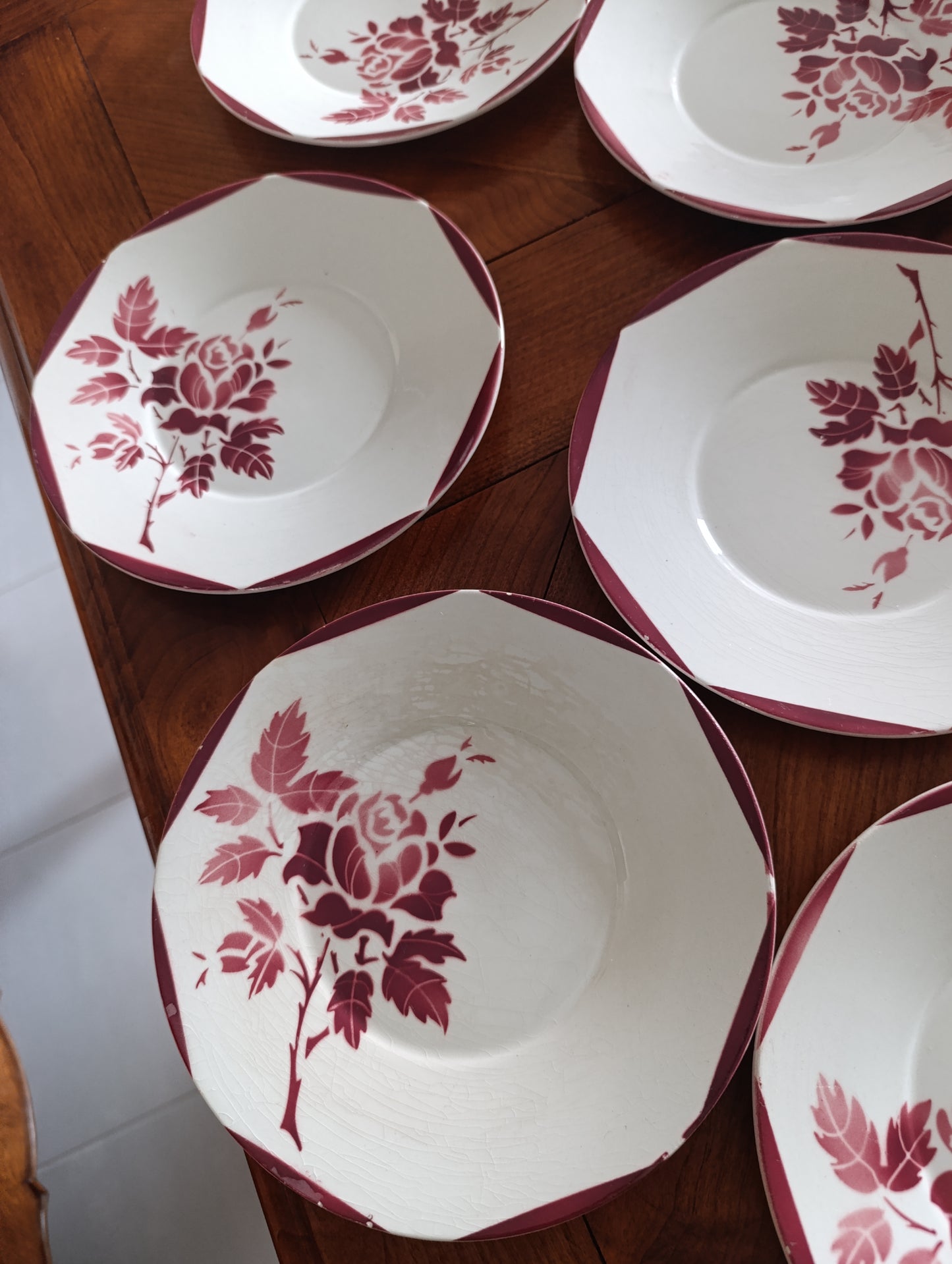 Superbe lot de 10 assiettes creuses anciennes en faïence de la manufacture GIEN France.