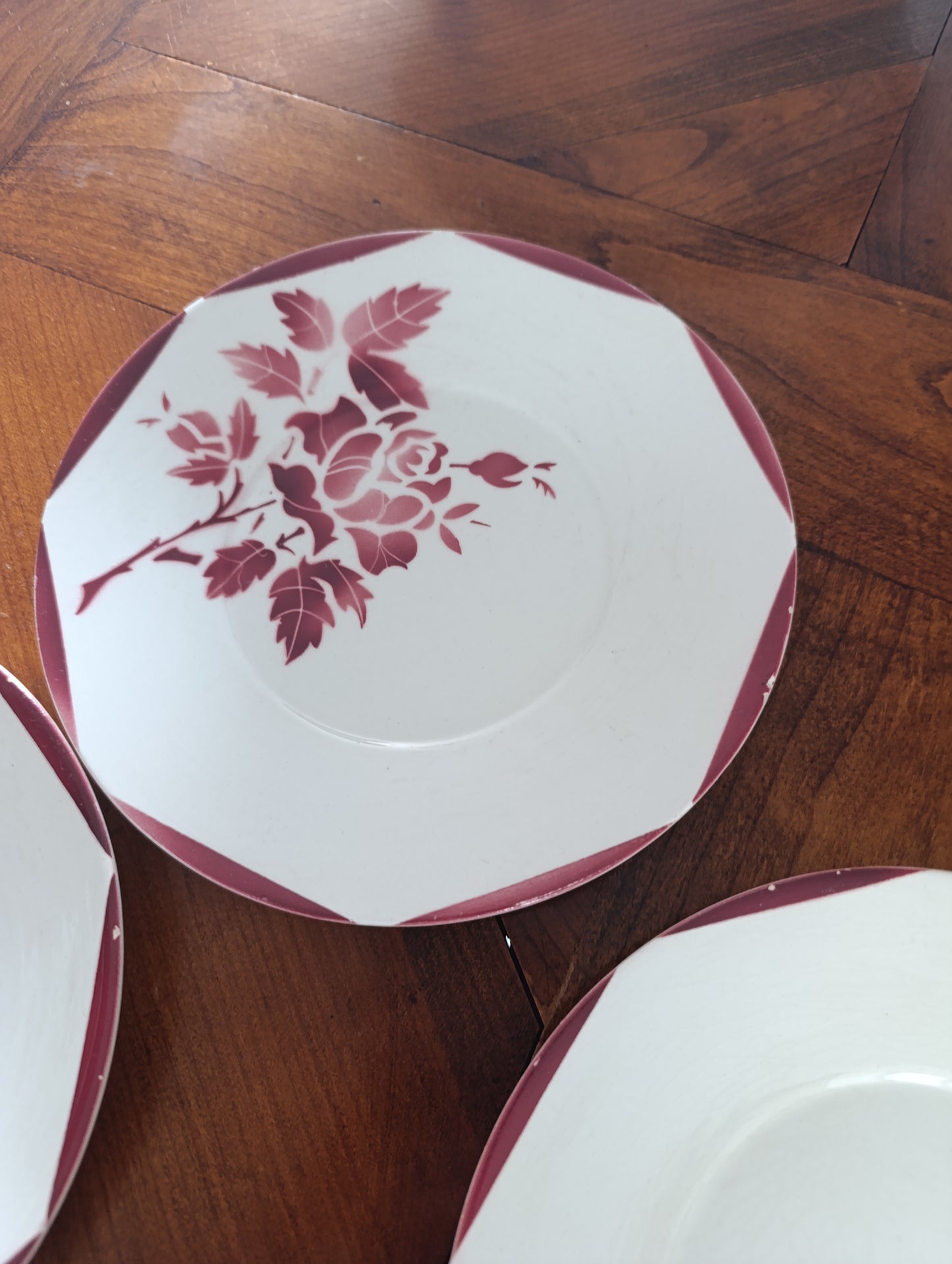 Superbe lot de 10 assiettes creuses anciennes en faïence de la manufacture GIEN France.