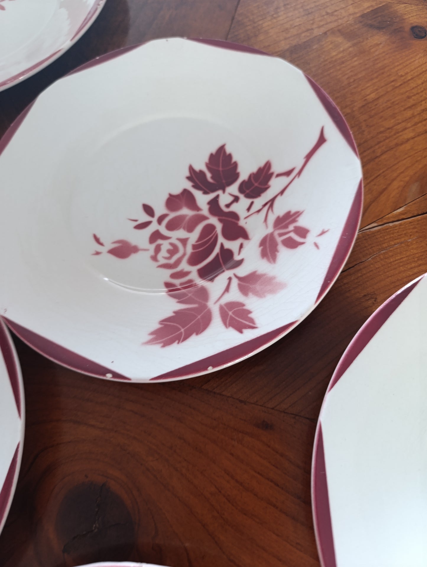 Superbe lot de 10 assiettes creuses anciennes en faïence de la manufacture GIEN France.
