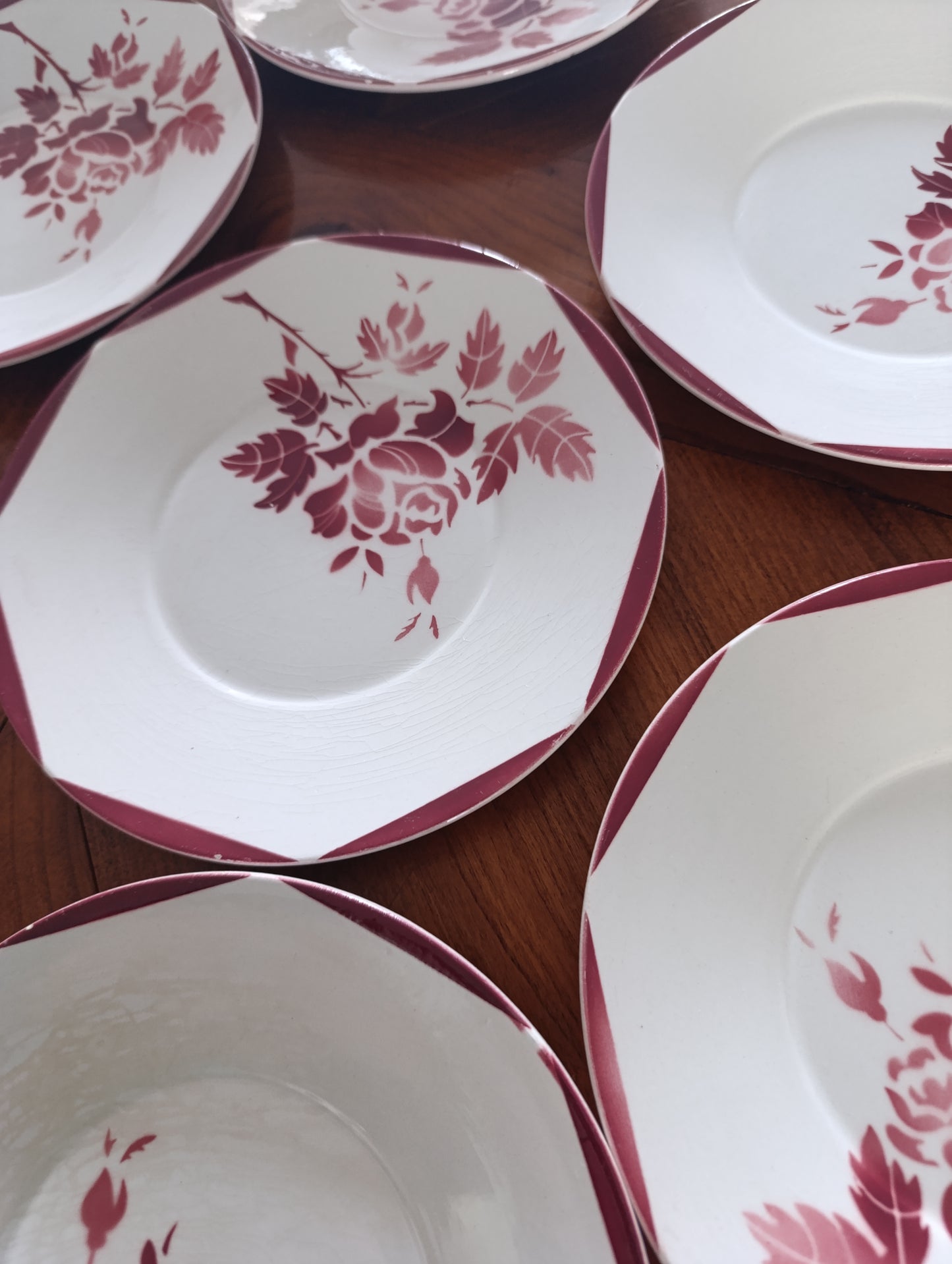 Superbe lot de 10 assiettes creuses anciennes en faïence de la manufacture GIEN France.