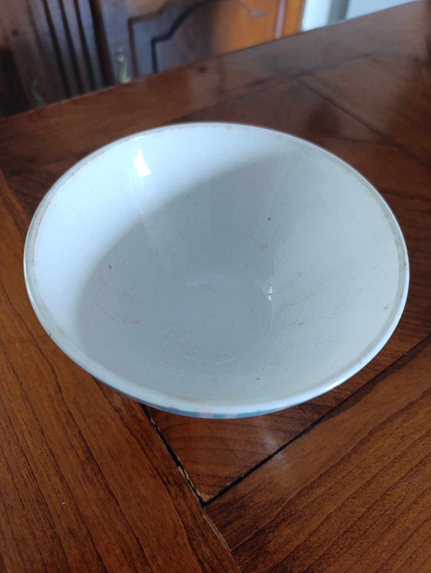 Bol ancien Digoin France bleu rayé – bol sur pied vintage – faïence française