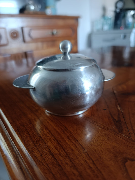 Petit pot à sucre vintage en métal argenté Apollo – design minimaliste années 60