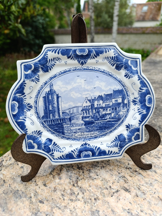 Plat mural Delft Holland vintage décor Enkhuizen bleu blanc faïence hollandaise