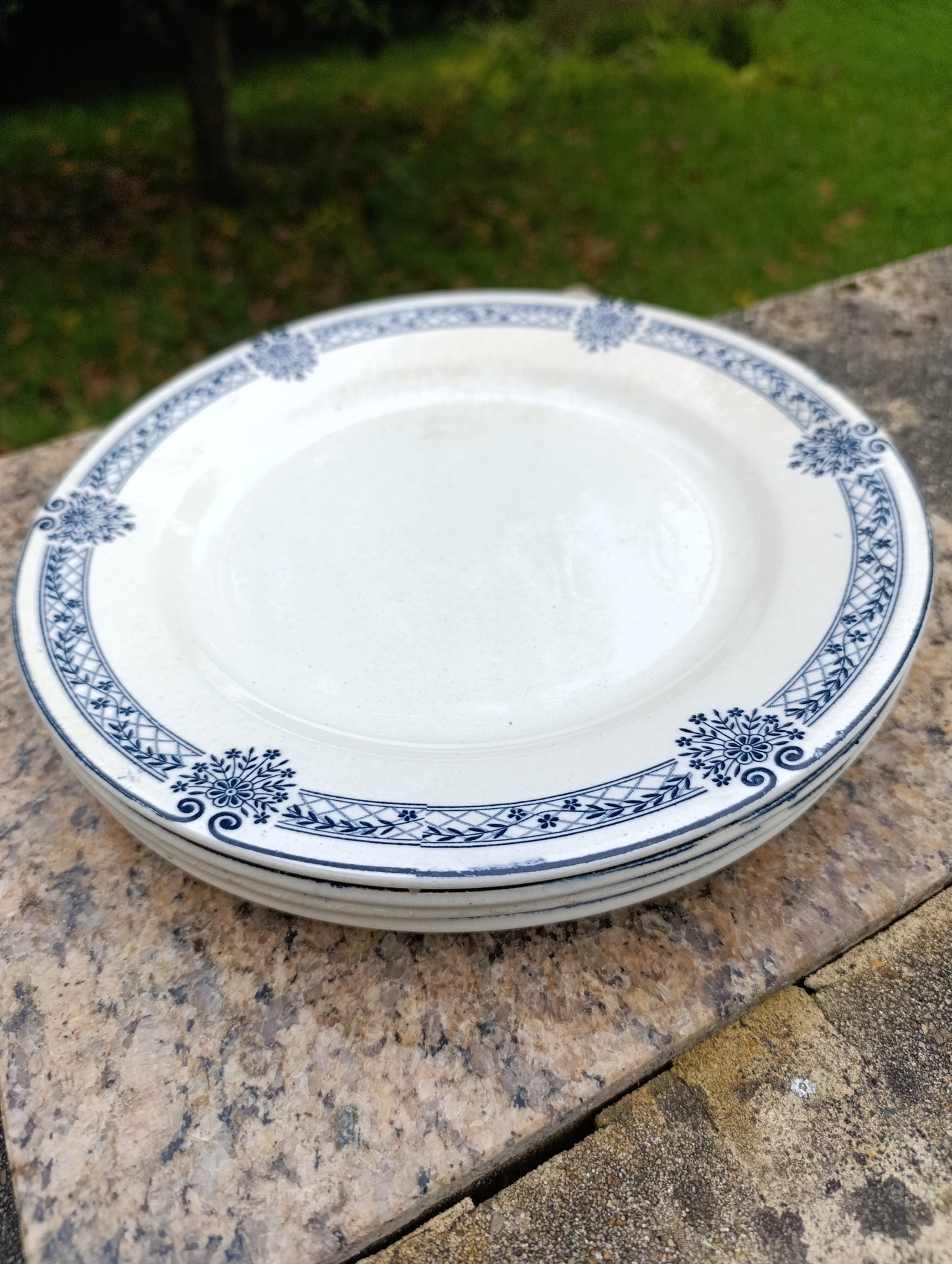 Lot d’assiettes anciennes Arbois Ennege Terre de Fer Salins bleu vintage