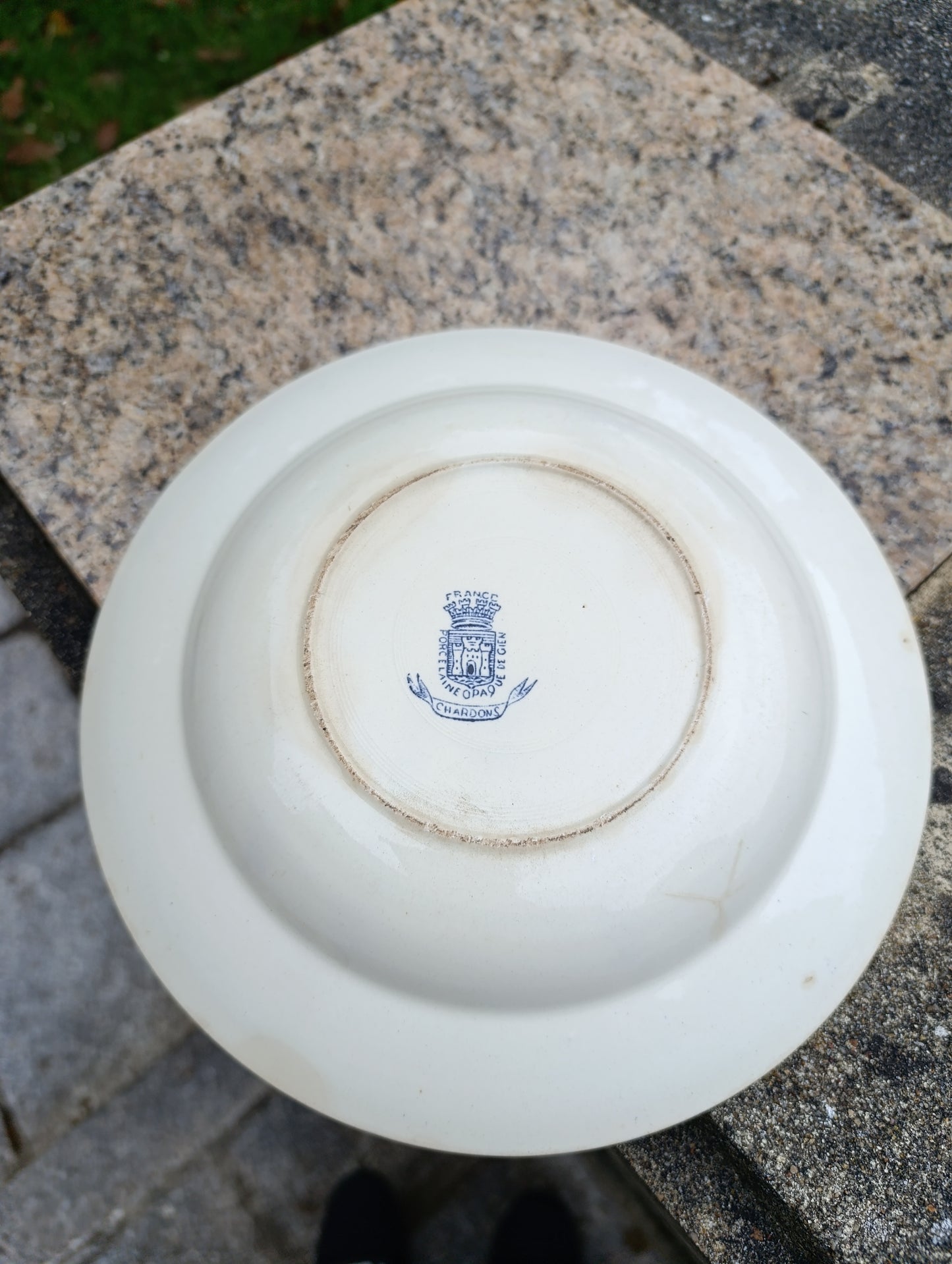 Lot de 2 assiettes creuses anciennes Gien Chardons bleu blanc vintage