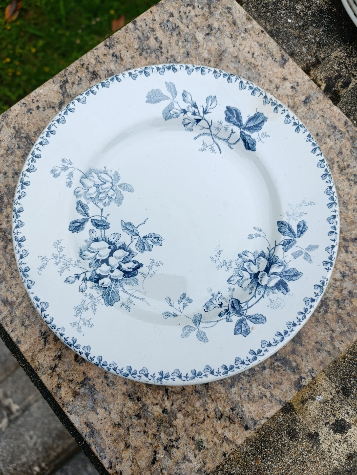 Lot de 5 assiettes anciennes Saint-Amand Hamage Acacia bleu gris vintage