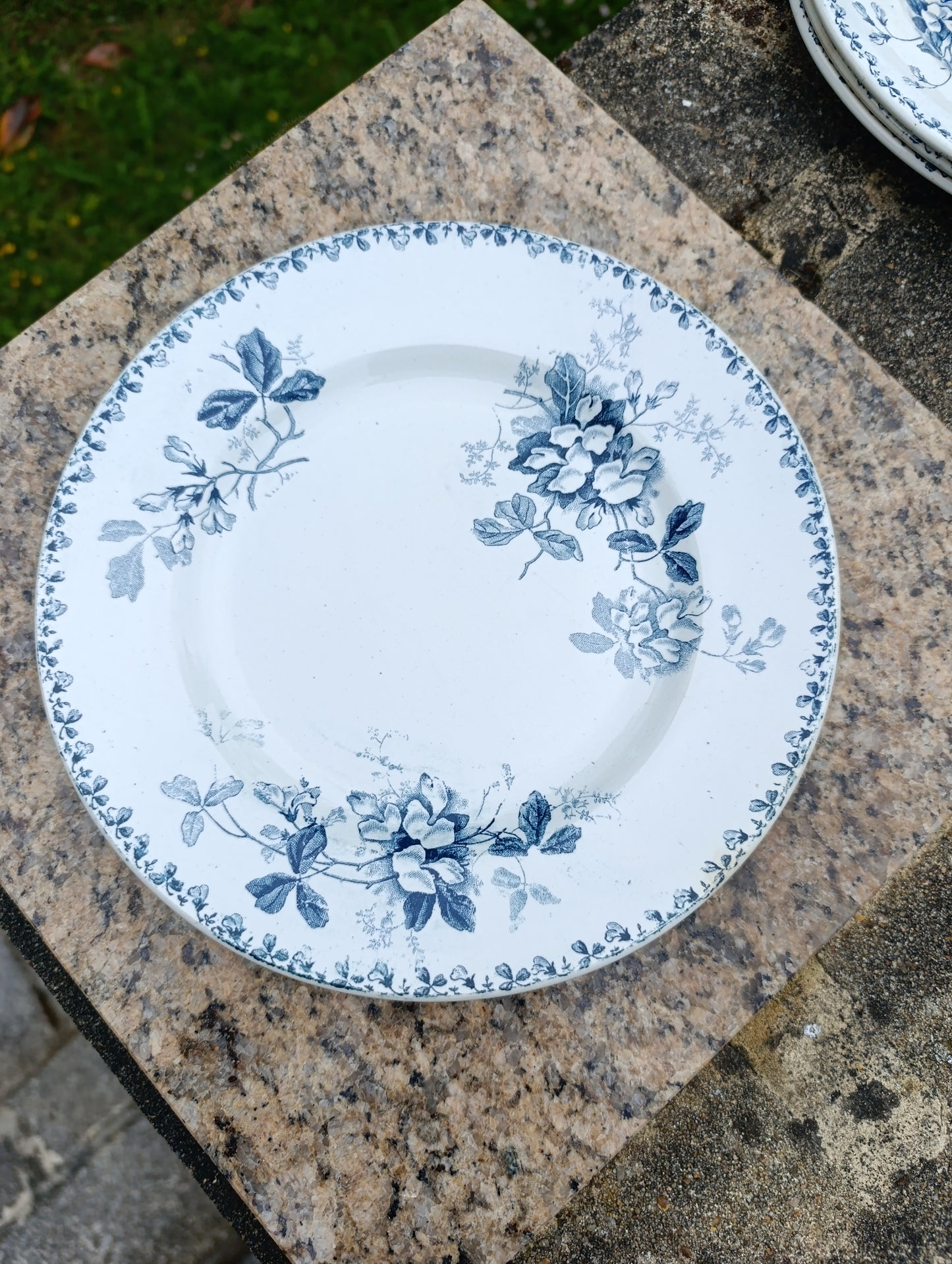 Lot de 5 assiettes anciennes Saint-Amand Hamage Acacia bleu gris vintage