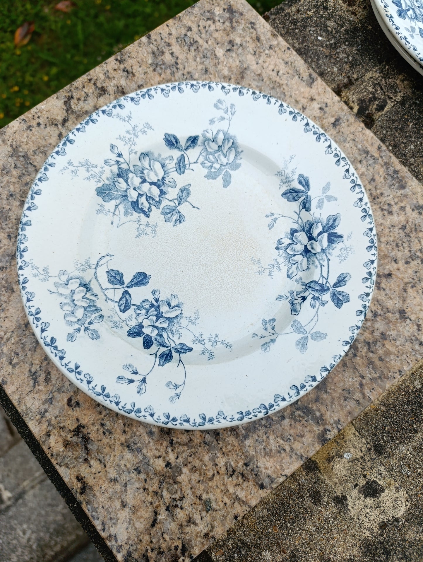 Lot de 5 assiettes anciennes Saint-Amand Hamage Acacia bleu gris vintage