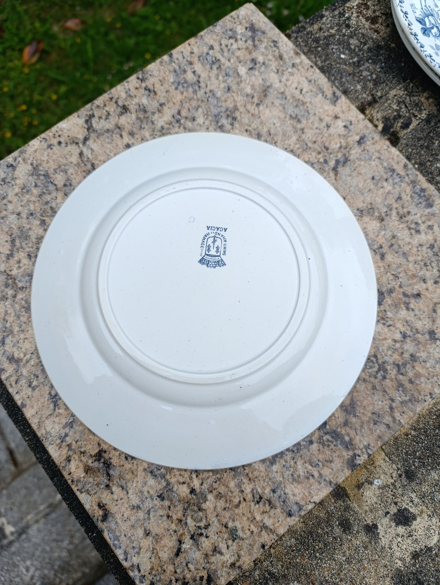 Lot de 5 assiettes anciennes Saint-Amand Hamage Acacia bleu gris vintage
