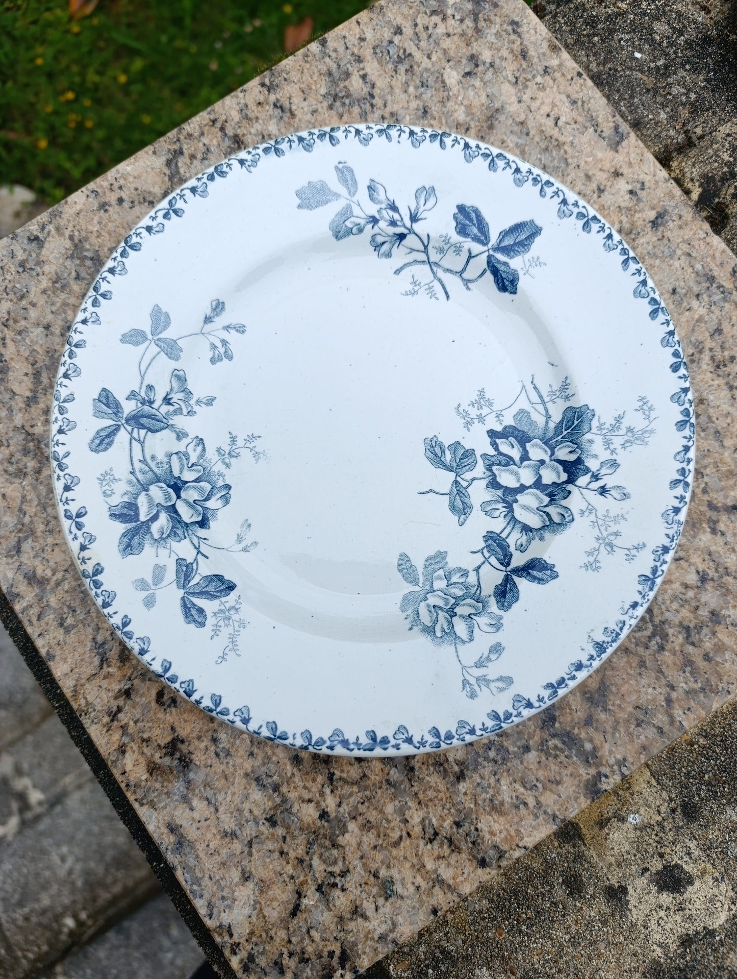 Lot de 5 assiettes anciennes Saint-Amand Hamage Acacia bleu gris vintage