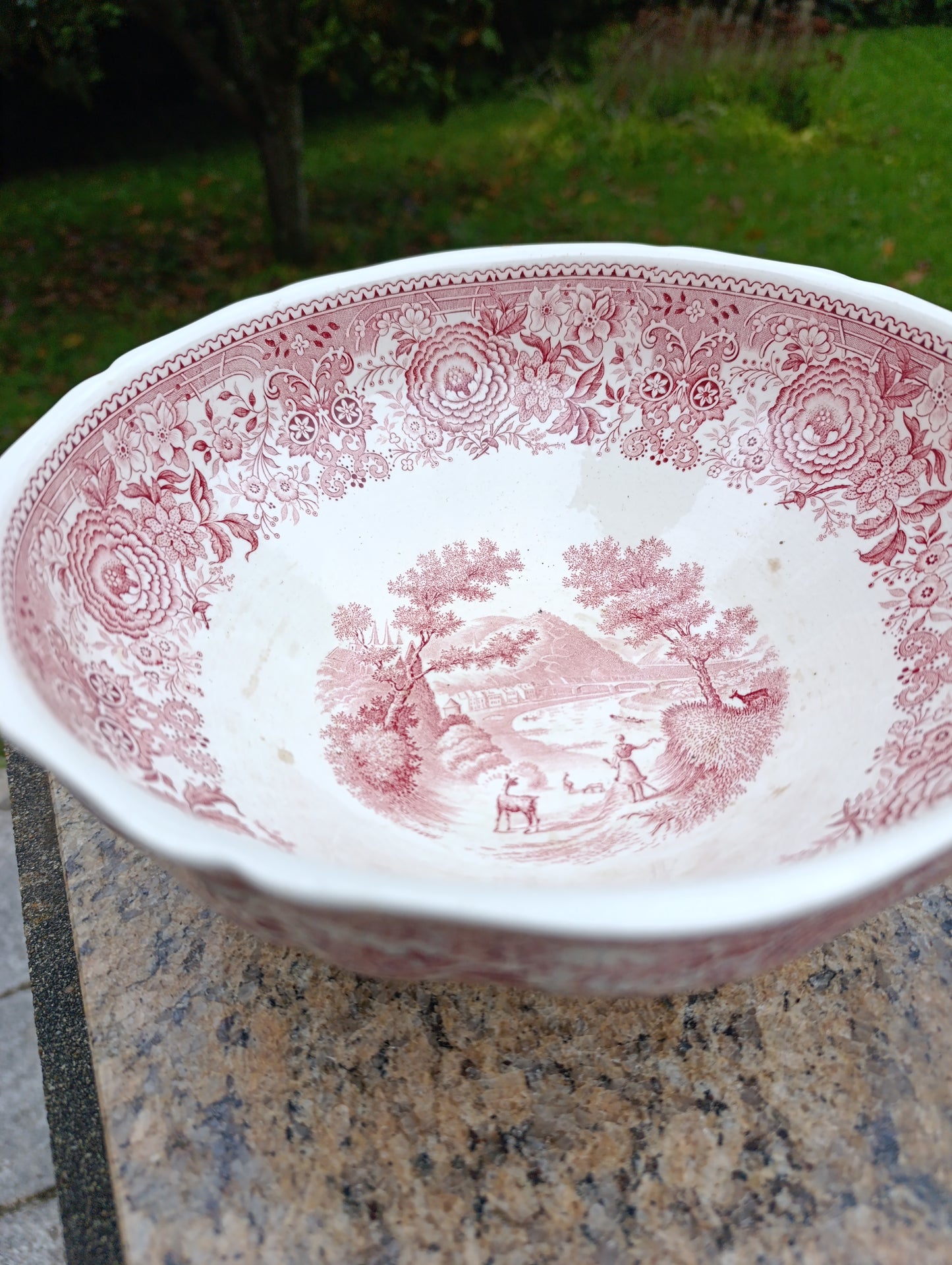Grand saladier ancien Villeroy & Boch Burgenland rouge – faïence vintage romantique