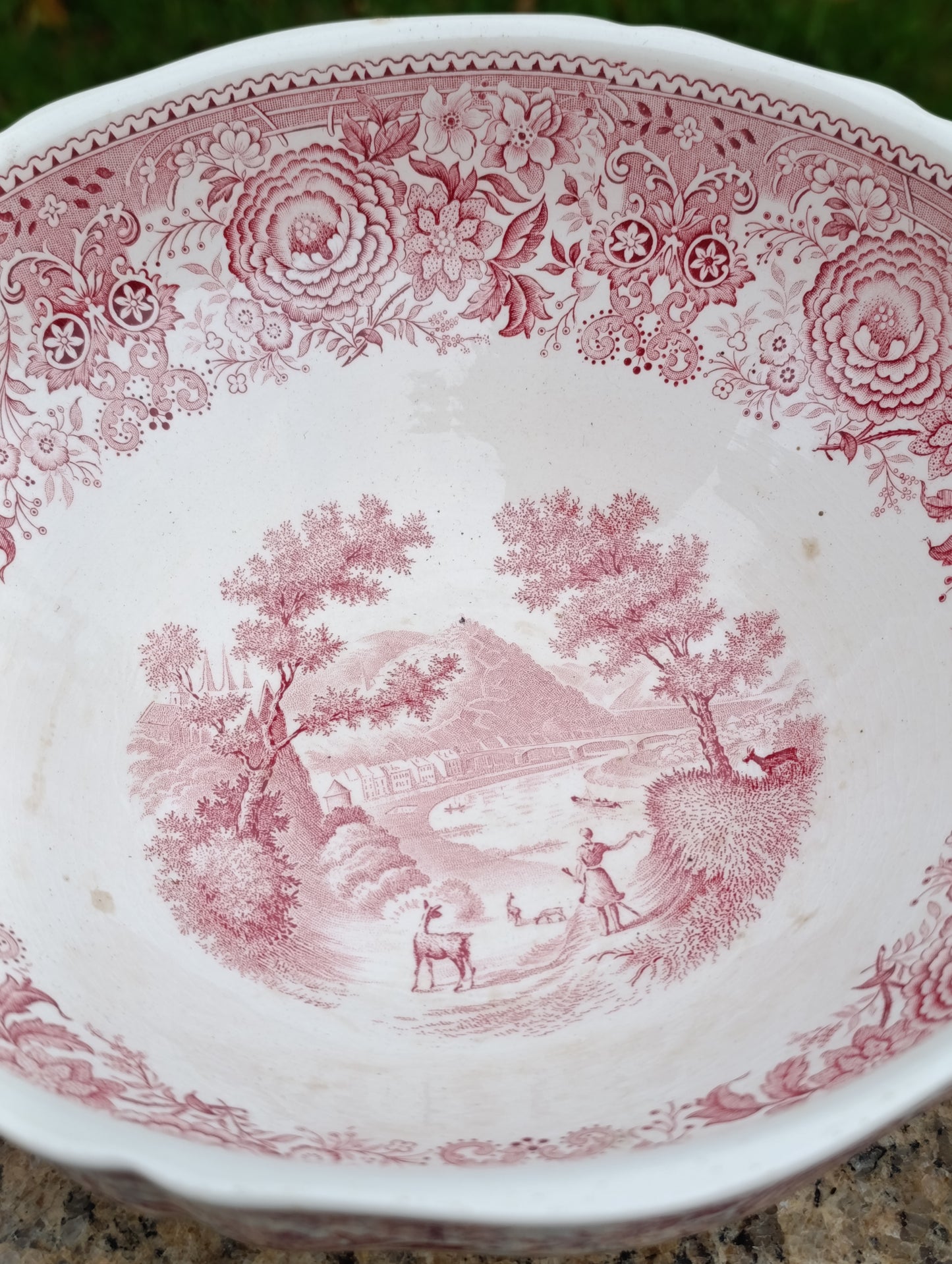 Grand saladier ancien Villeroy & Boch Burgenland rouge – faïence vintage romantique