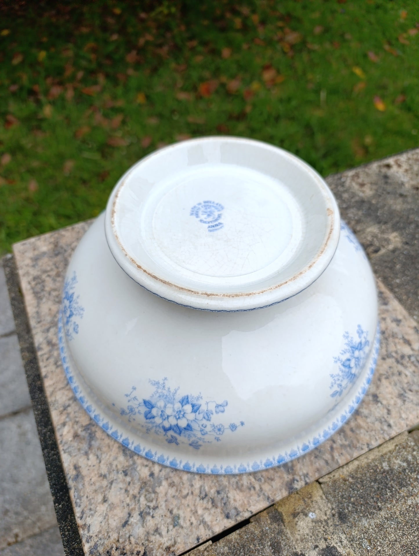 Grand saladier ancien Société Céramique Maastricht décor Anna – faïence hollandaise bleue
