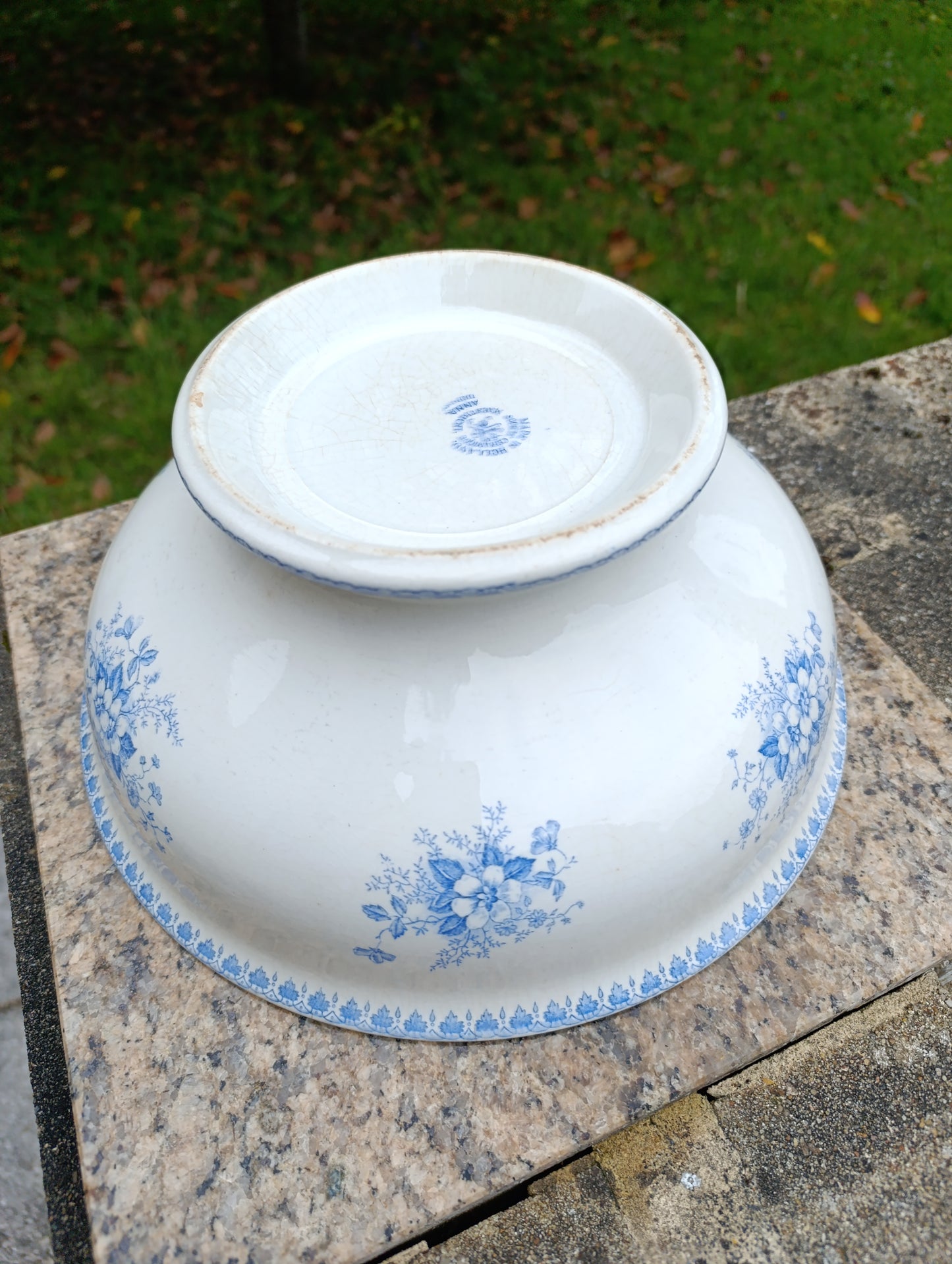 Grand saladier ancien Société Céramique Maastricht décor Anna – faïence hollandaise bleue