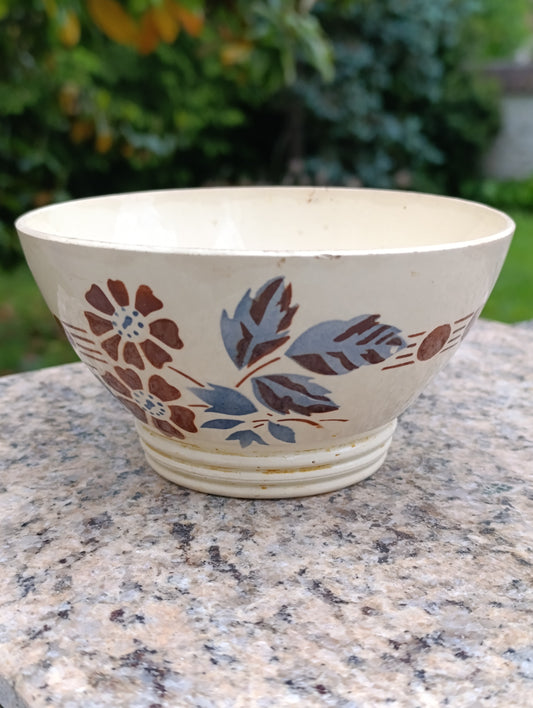 Bol ancien Digoin Sarreguemines décor floral brun et bleu – céramique vintage française