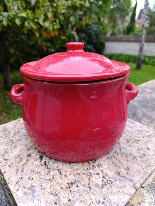 Grande cocotte ancienne Aldisola en terre cuite vernissée rouge – marmite vintage italienne avec couvercle
