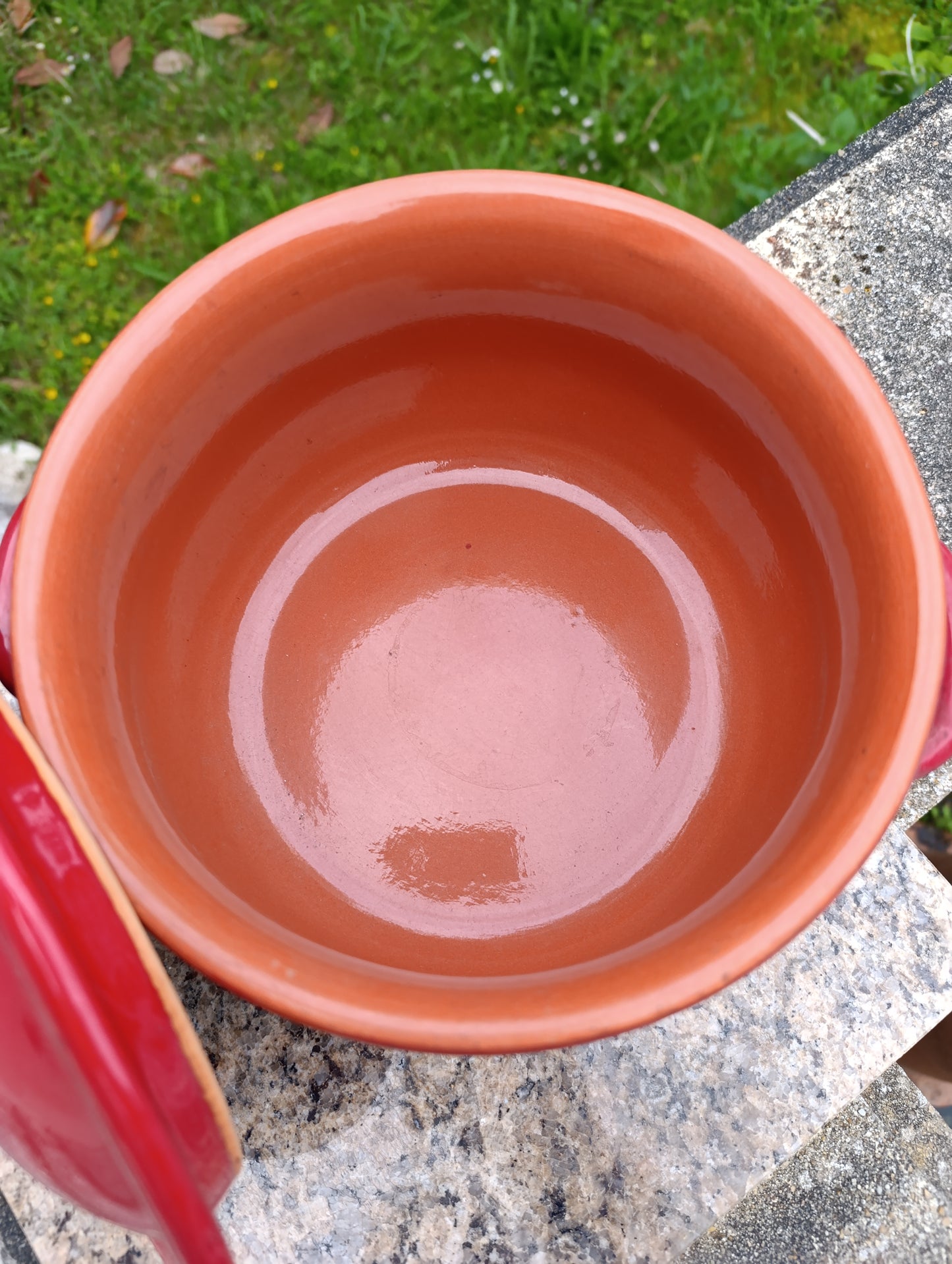 Grande cocotte ancienne Aldisola en terre cuite vernissée rouge – marmite vintage italienne avec couvercle