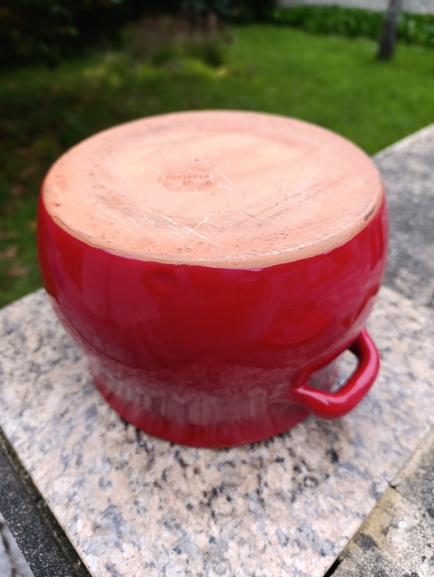 Grande cocotte ancienne Aldisola en terre cuite vernissée rouge – marmite vintage italienne avec couvercle