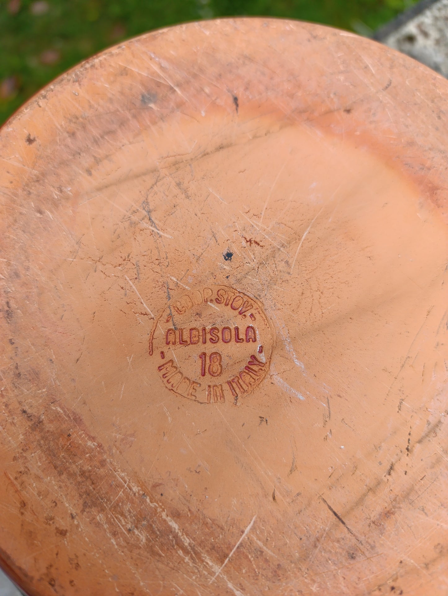 Grande cocotte ancienne Aldisola en terre cuite vernissée rouge – marmite vintage italienne avec couvercle