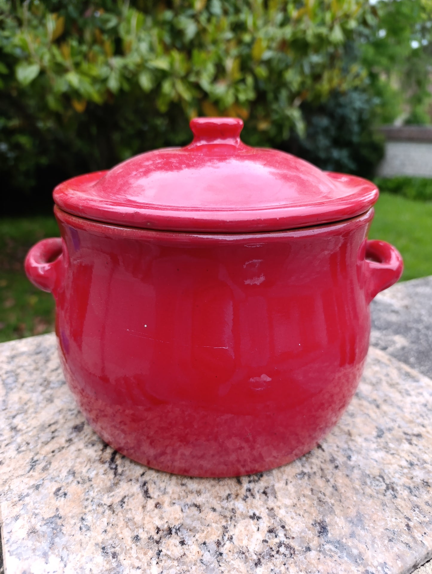 Grande cocotte ancienne Aldisola en terre cuite vernissée rouge – marmite vintage italienne avec couvercle