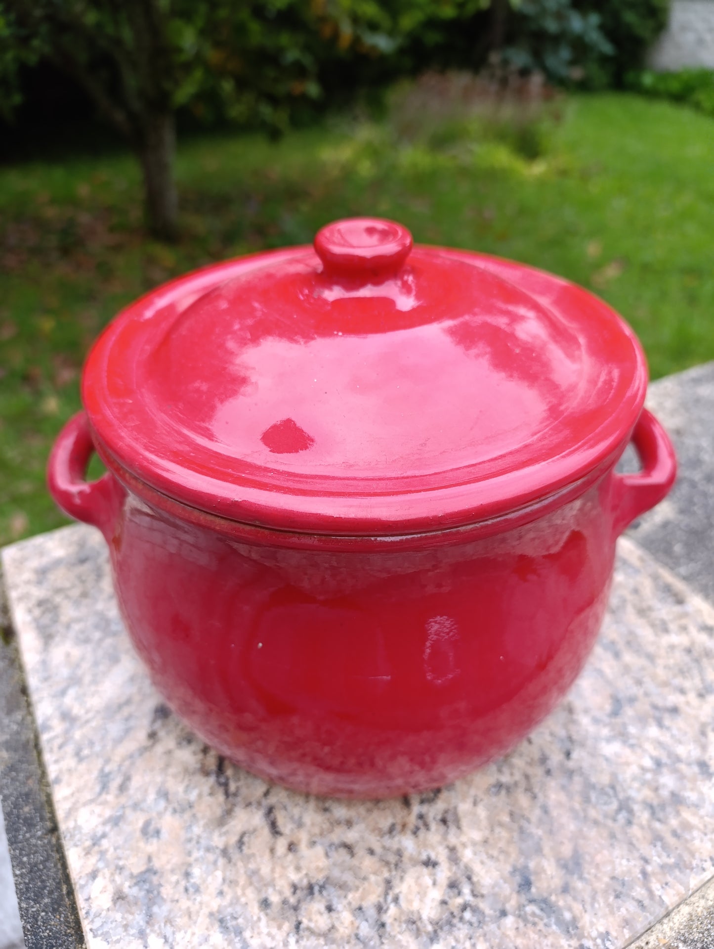 Grande cocotte ancienne Aldisola en terre cuite vernissée rouge – marmite vintage italienne avec couvercle