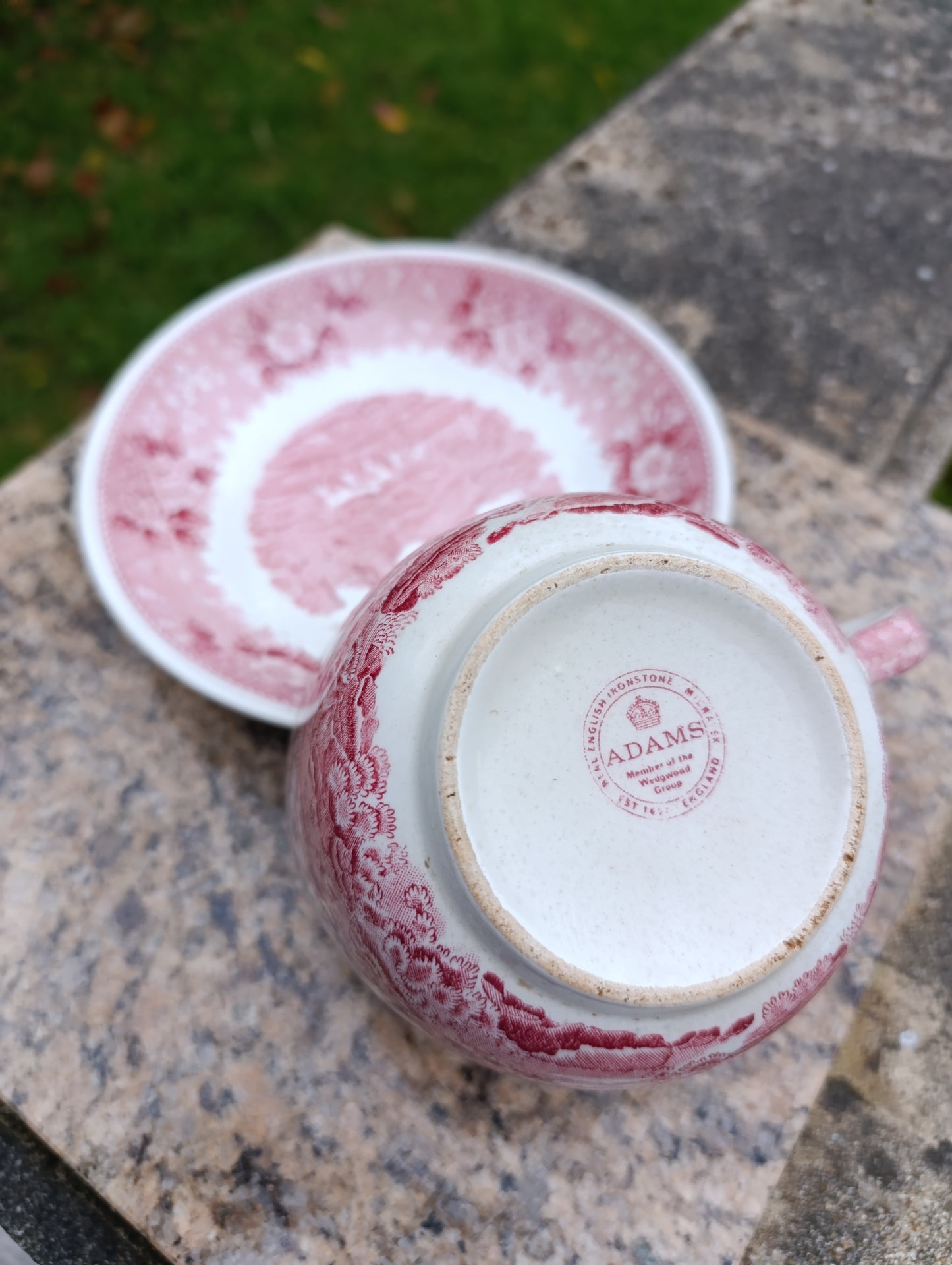 Grande tasse déjeuner ancienne Adams English Scenic rose avec soucoupe – décor pastoral anglais