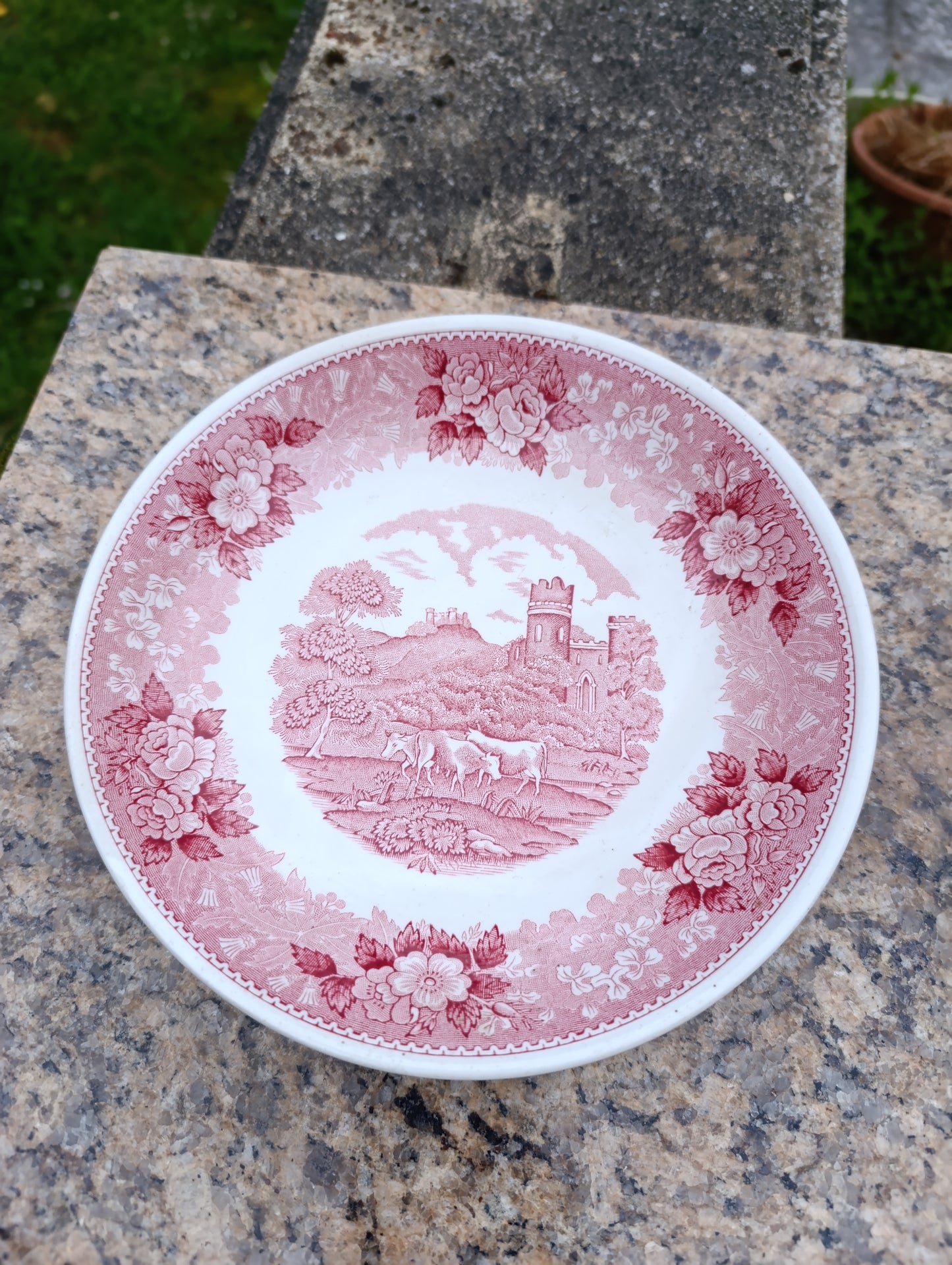 Grande tasse déjeuner ancienne Adams English Scenic rose avec soucoupe – décor pastoral anglais