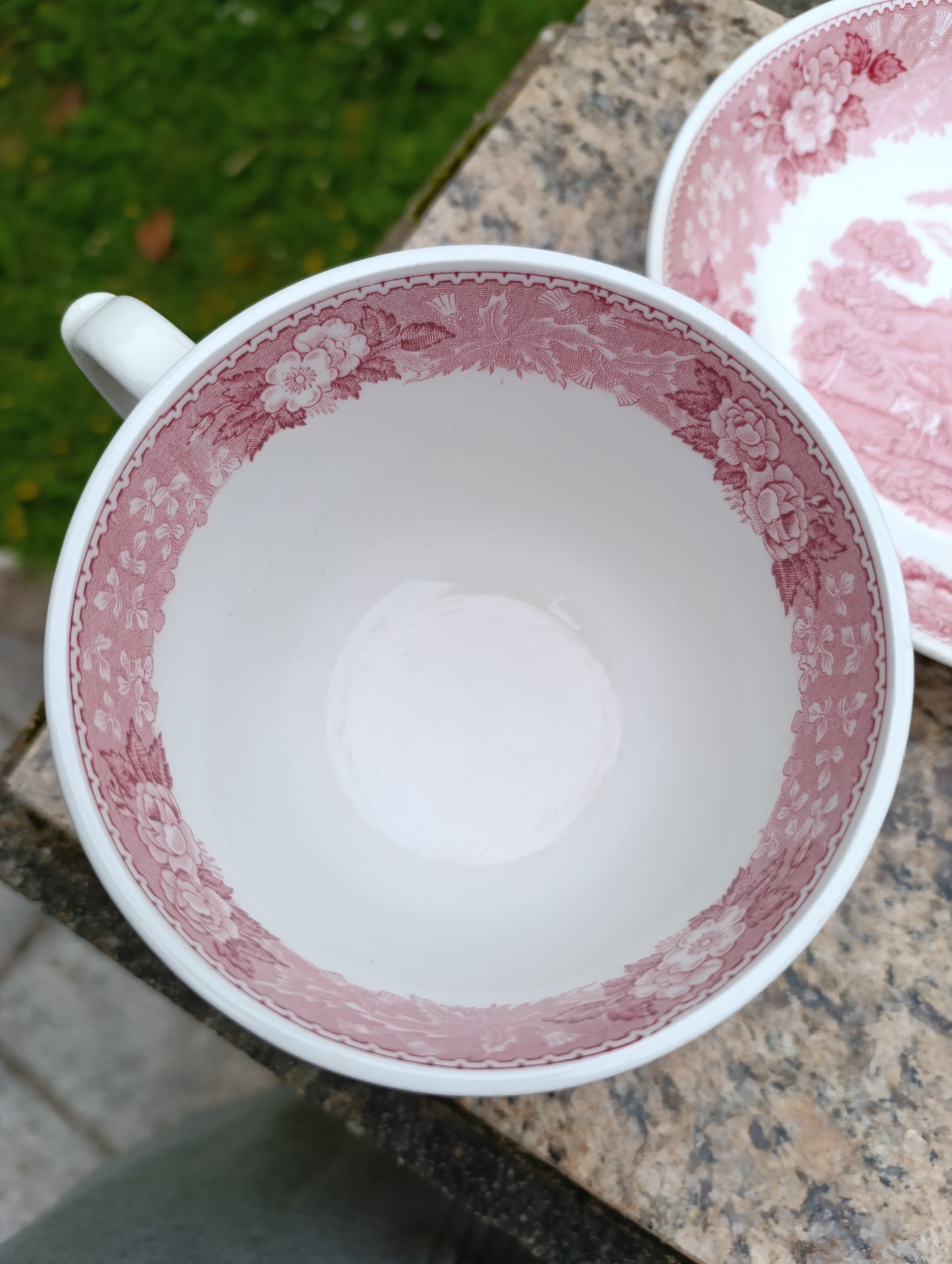 Grande tasse déjeuner ancienne Adams English Scenic rose avec soucoupe – décor pastoral anglais