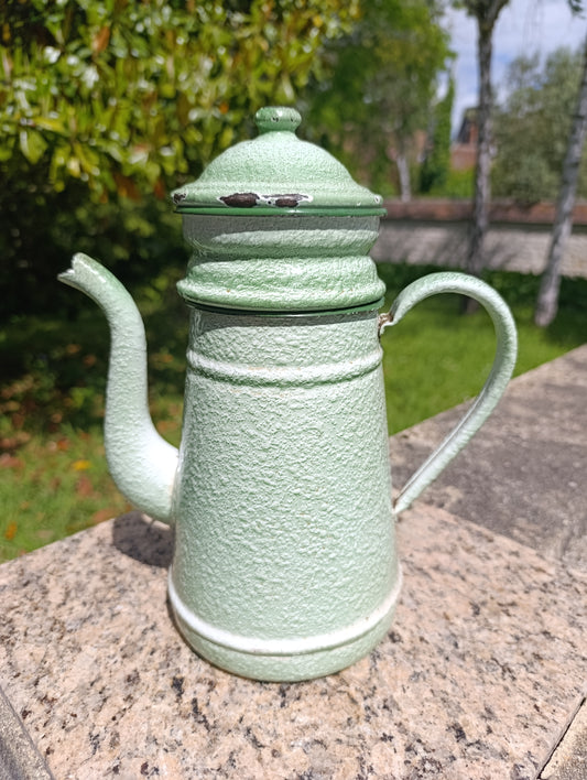 Cafetière ancienne émaillée vert pastel vintage déco cuisine campagne collection
