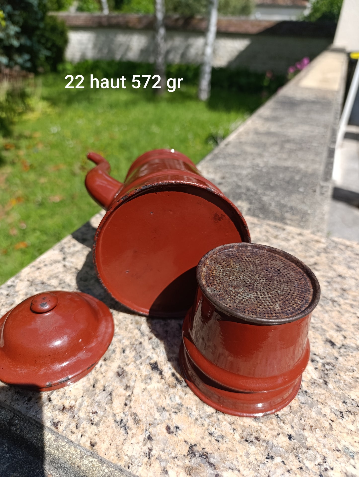 Cafetière filtre ancienne en tôle émaillée rouge bordeaux – cafetière vintage rétro cuisine campagne