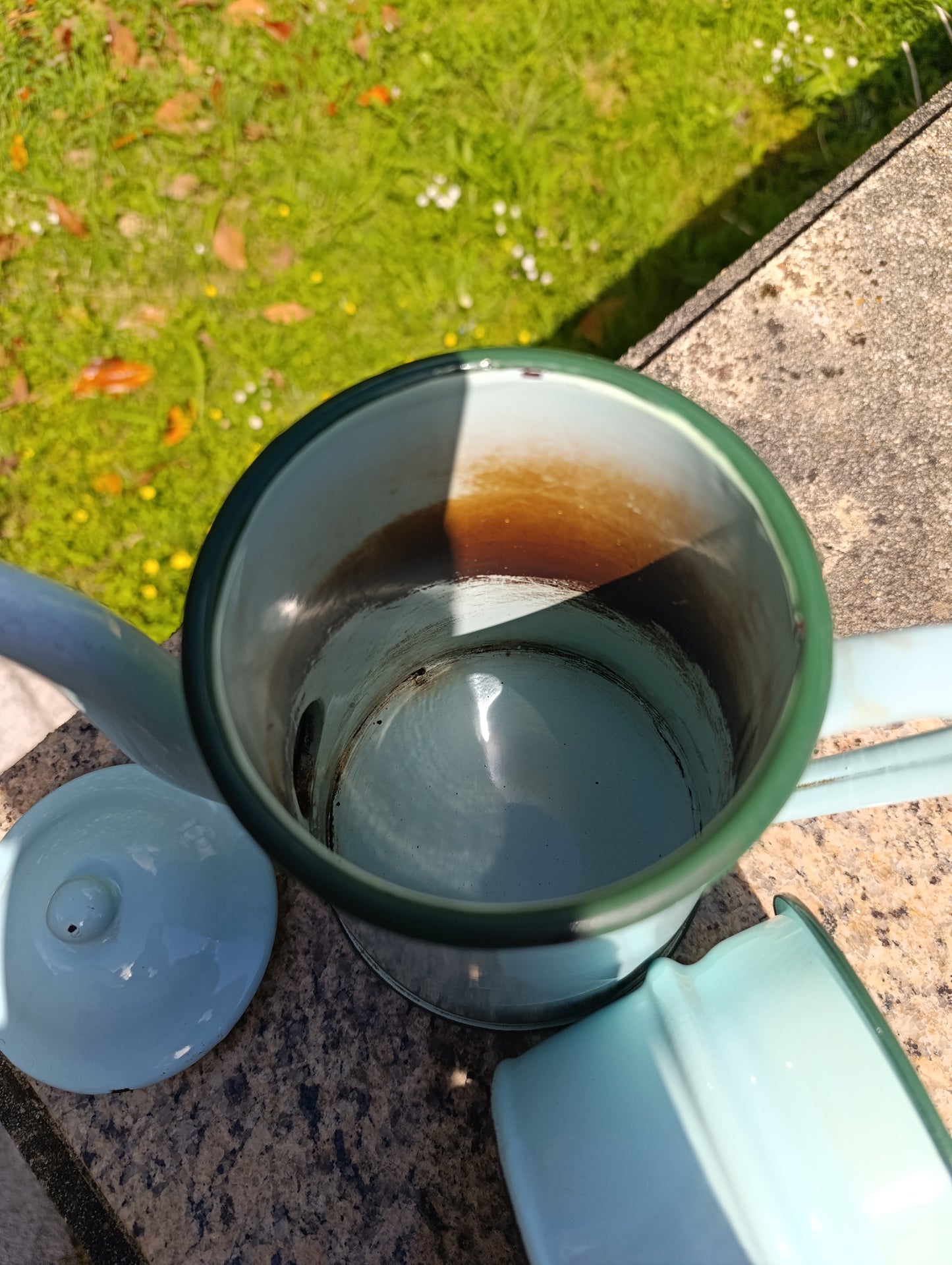 Grande cafetière filtre ancienne en tôle émaillée bleu pastel – cafetière vintage rétro cuisine campagne