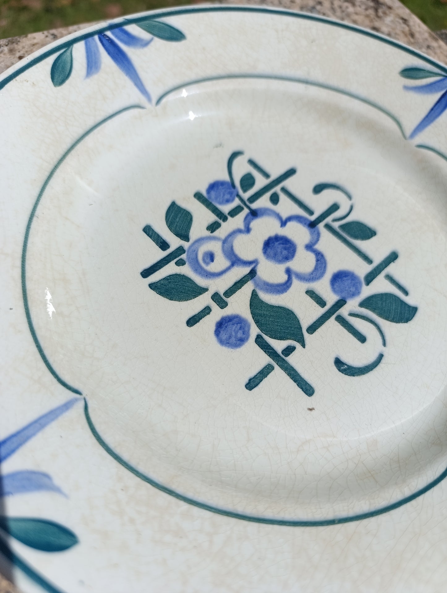 Lot de 9 assiettes anciennes Moulin des Loups Hamage – 5 plates + 4 creuses décor bleu