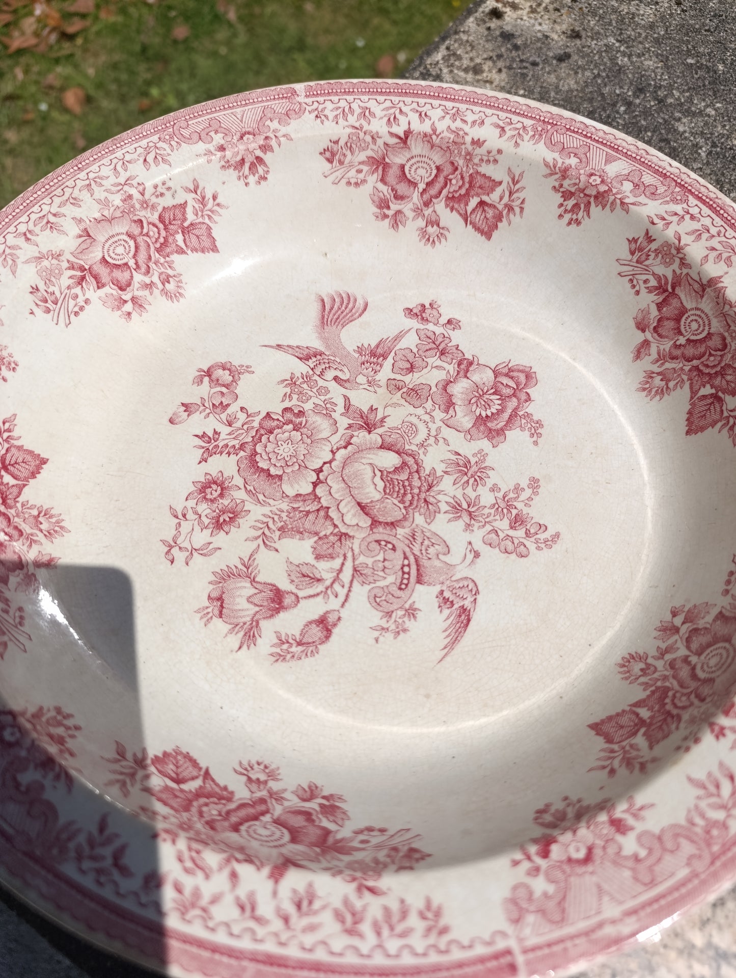 Grand plat creux vintage floral rose – vaisselle ancienne romantique