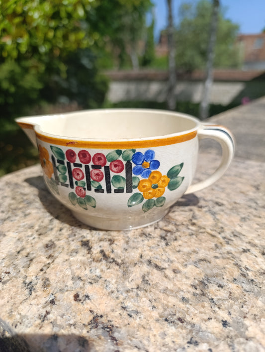 Grand bol/pot à lait ancien “Fleuri” – décor floral polychrome vintage