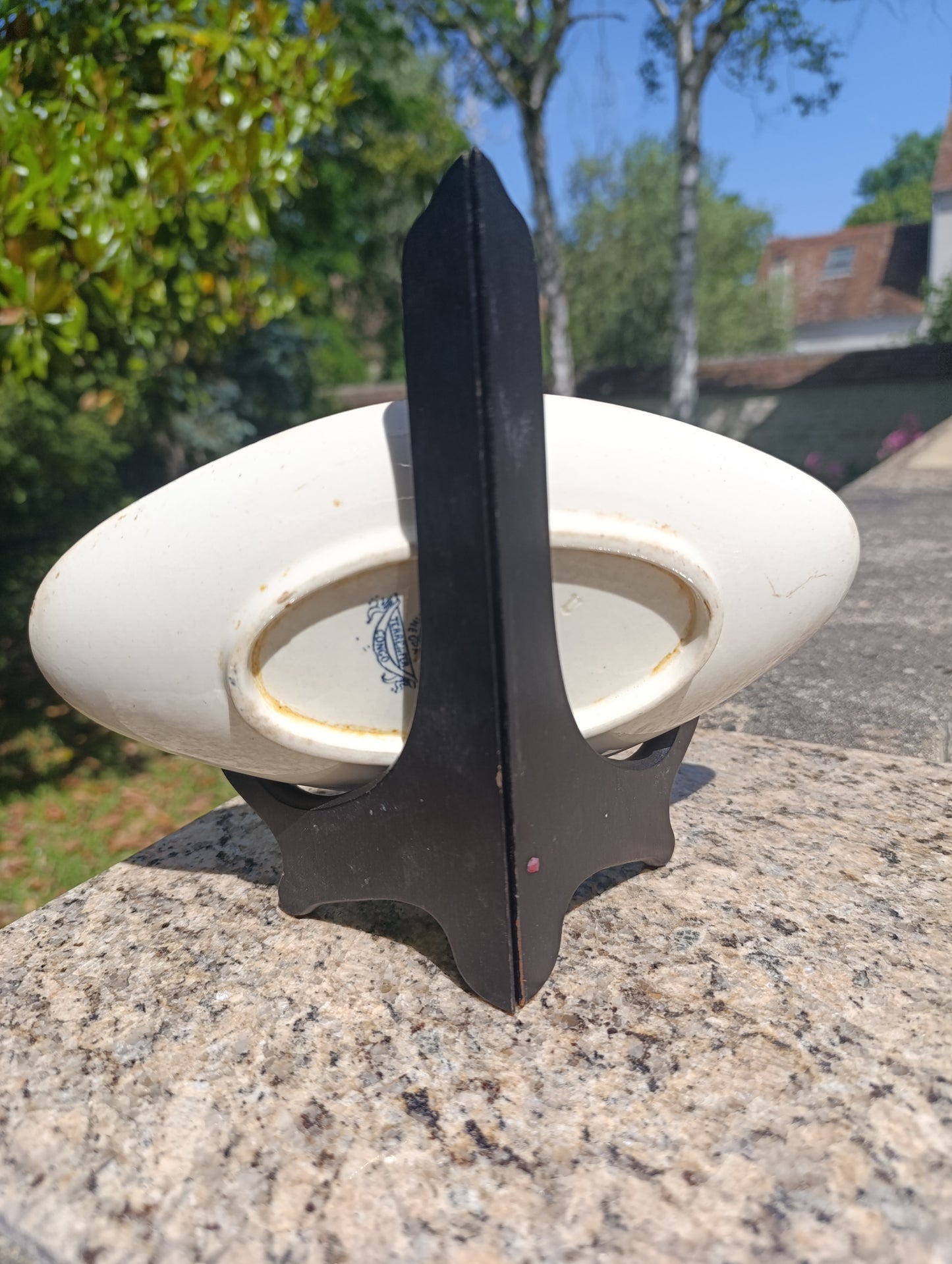 Plat ovale ancien GIEN Terre de Fer modèle Congo – décor bleu végétal