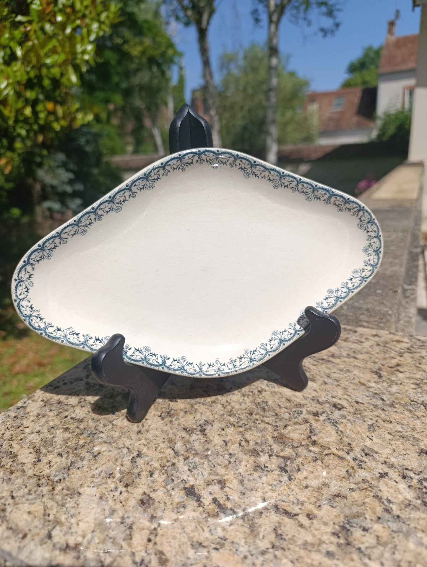 Plat vide-poche ancien Saint-Amand Hamage Nord – faïence décor bleu